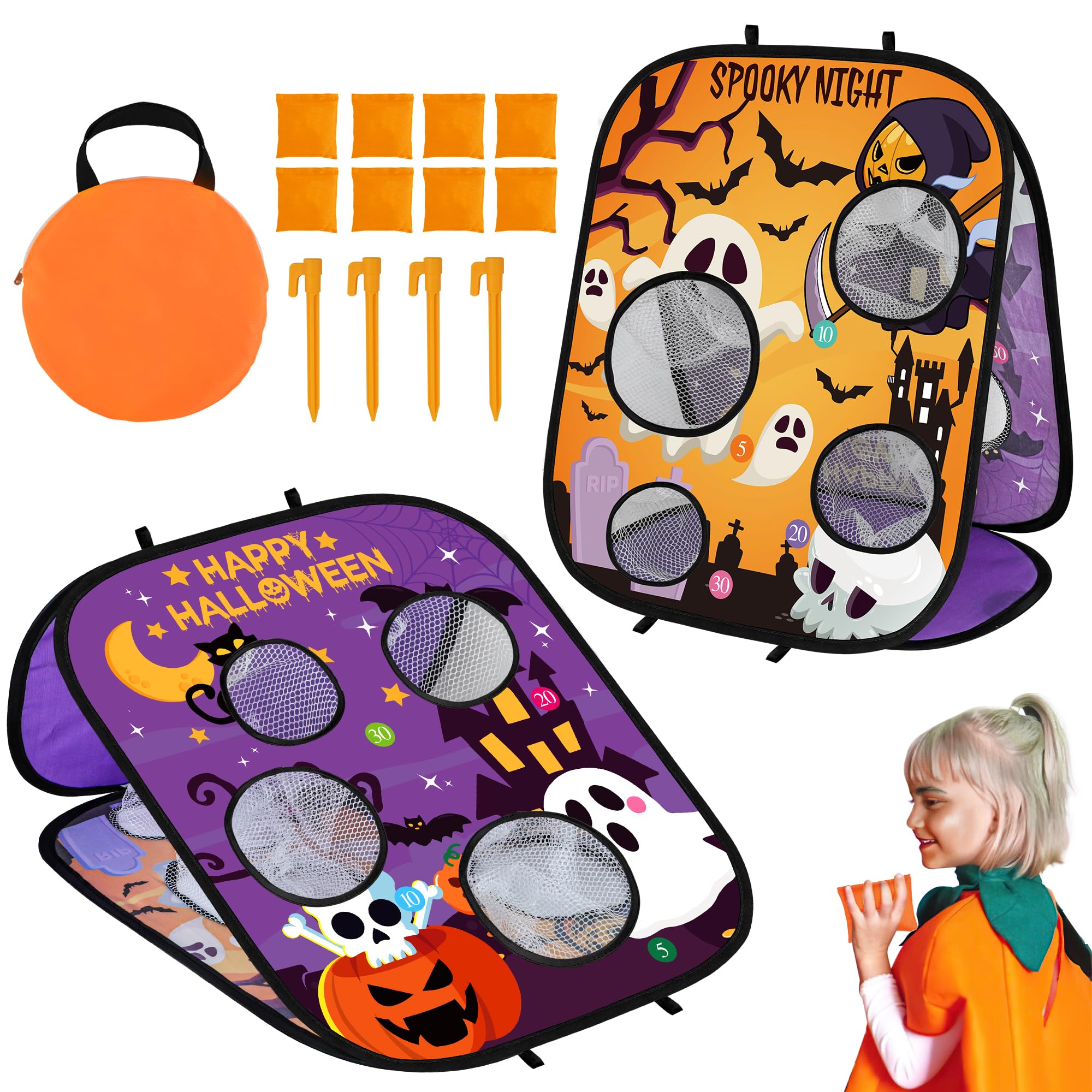 Spooky Grim Reaper Bean Bag Toss Game Set - Halloween Party Games for Kids, Classroom Carnival & Fall Festival Activities - Indoor/Outdoor Halloween Party Favors & Trunk or Treat Gifts (Perfect for School Events, Family Gatherings & Halloween Celebrations)
