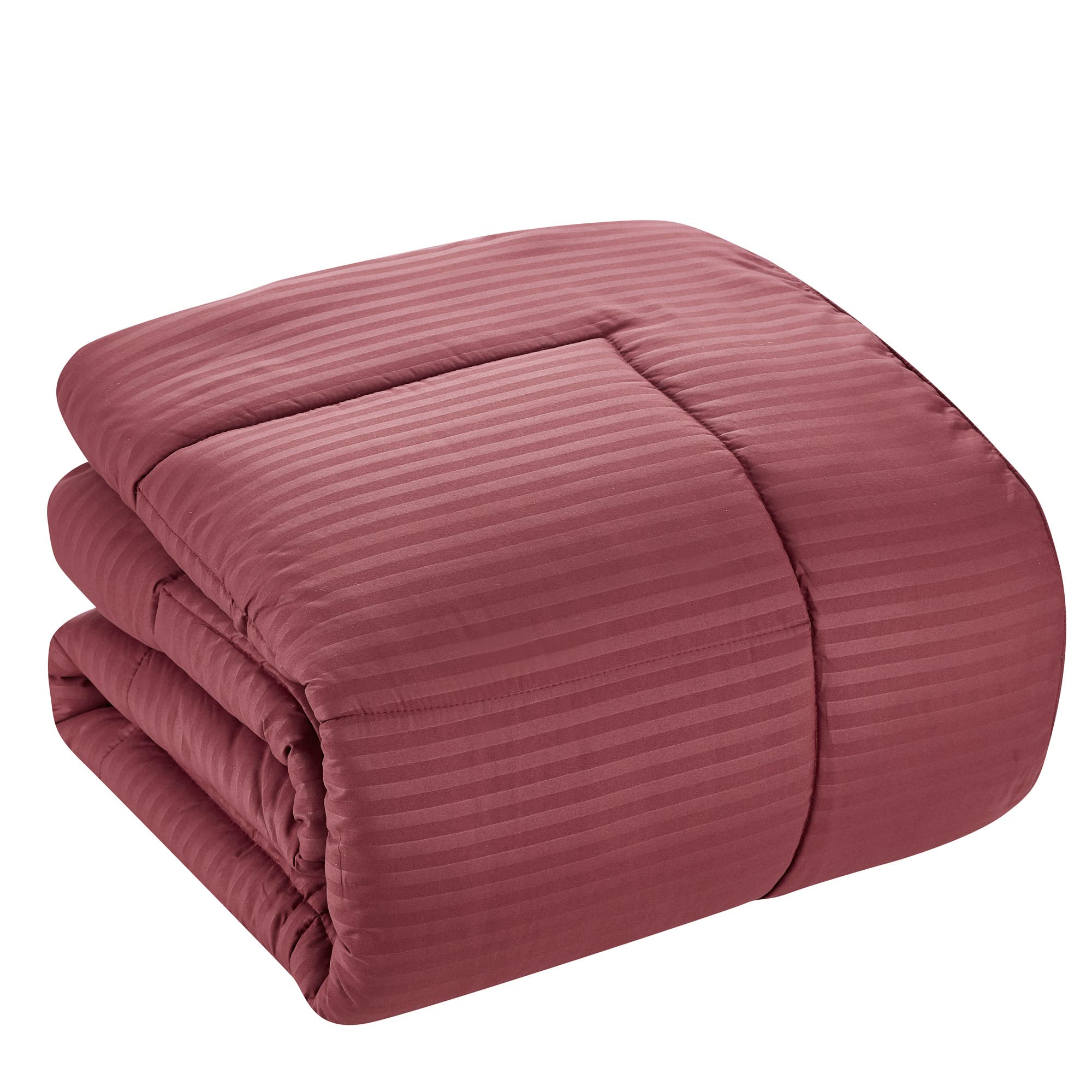 8-Piece Queen Comforter Set with Bed Skirt, Fitted Sheet, Flat Sheet & Pillowcases - Burgundy Dobby Weave Luxury Bedding for Master Bedroom & Guest Room Decor
