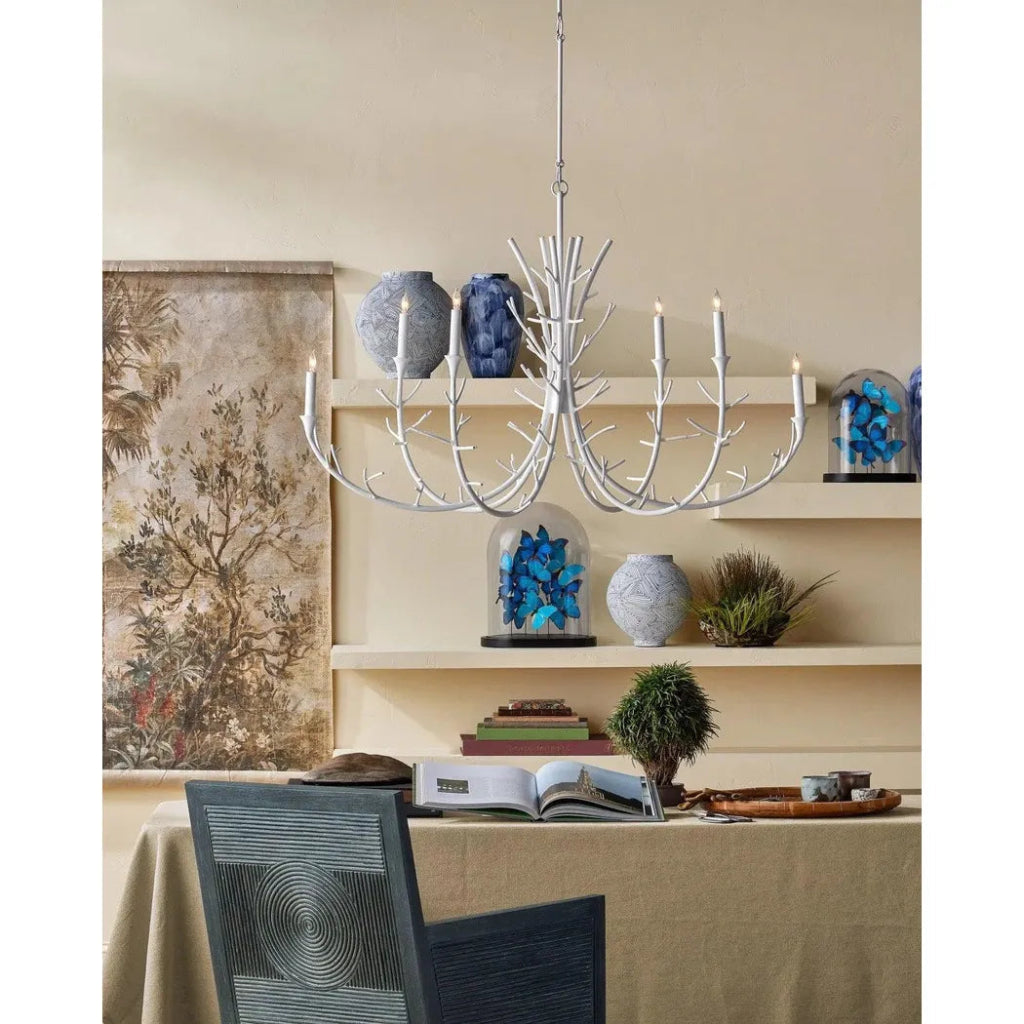 30 Inch Twiggy Oval Iron White Chandelier - Elegant Farmhouse Lighting for Dining Room, Bedroom, or Entryway