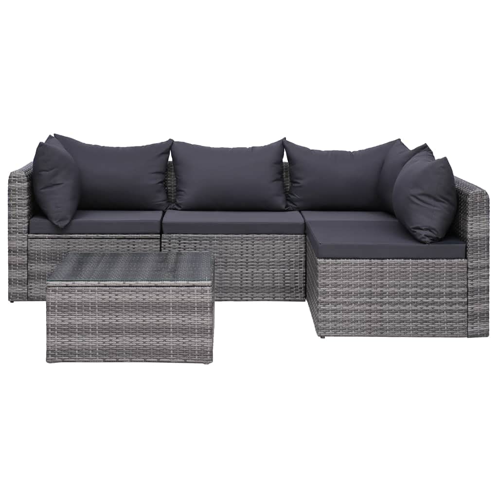 CHARMMA 5-Piece Gray Poly Rattan Patio Sofa Set with Weather-Resistant Cushions & Throw Pillows - Outdoor Furniture for Garden, Poolside, and Backyard Relaxation (58.4KG)