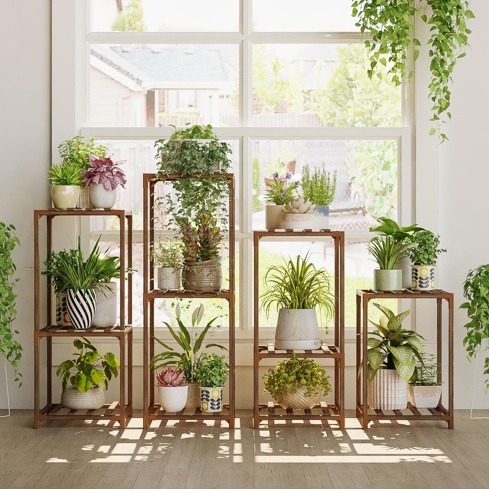 4 Sets of Modern Plant Stands for Indoor & Outdoor Use - Sturdy Plant Holder for Living Room, Balcony, Garden - Perfect for Home Decor & Small Space Gardening