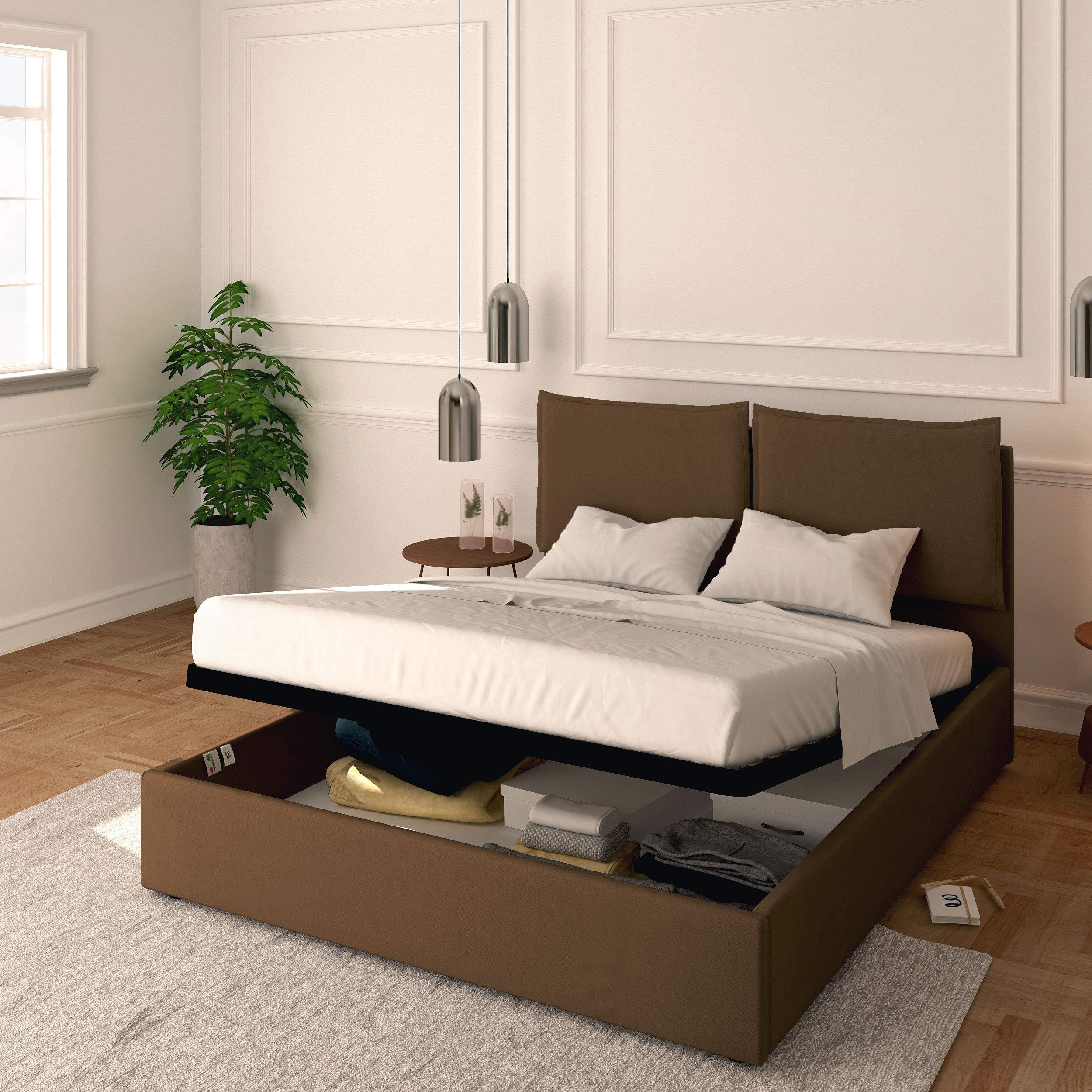 Baldiflex Licia Queen Size Bed Frame with Upholstered Headboard & Slatted Base - 160x190cm Synthetic Leather Platform Bed for Mattress Support | Perfect for Master Bedroom, Guest Room & Modern Home Decor