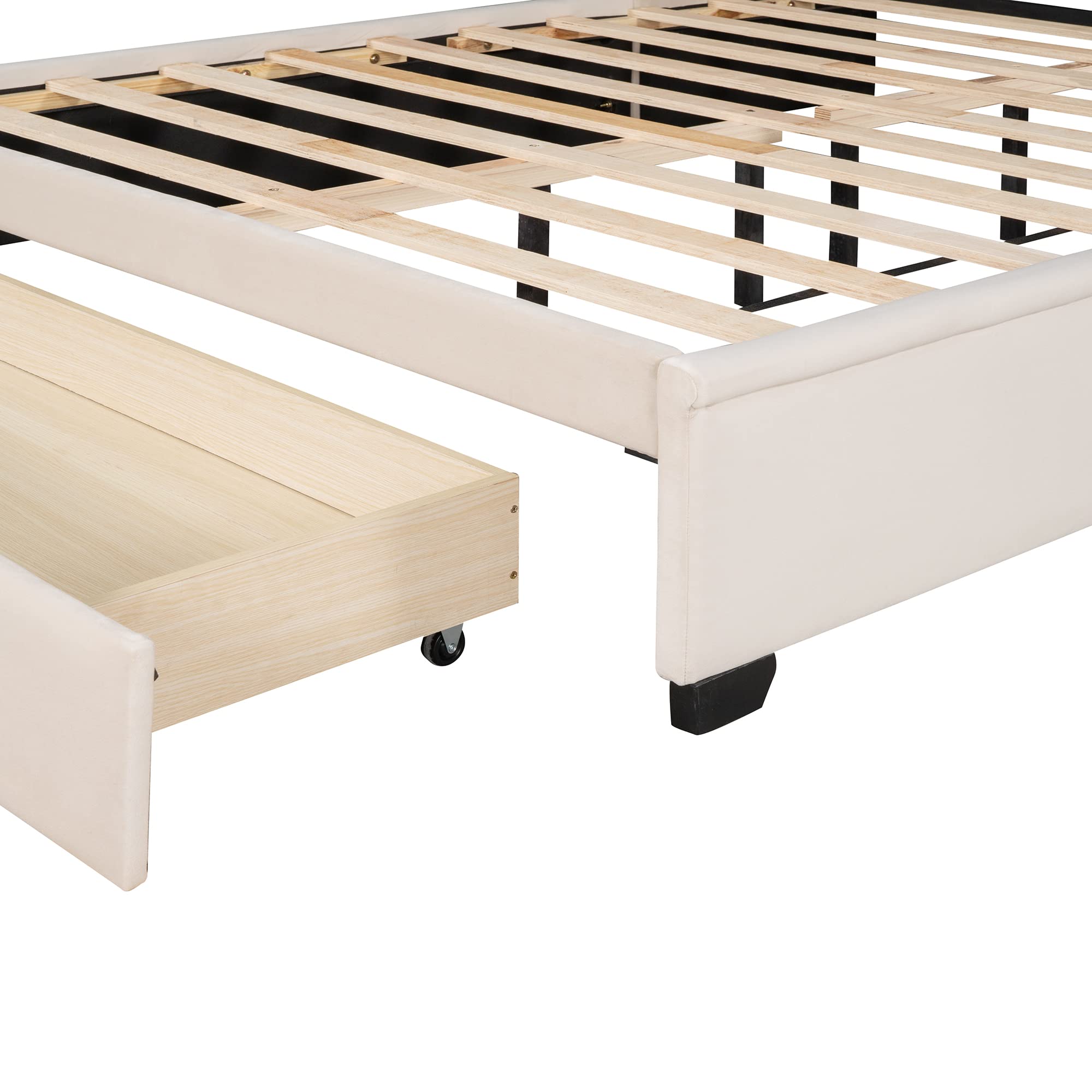 Harper & Bright Designs Queen Size Velvet Upholstered Storage Bed Frame with Wingback Headboard & Wood Slats - No Box Spring Needed, Beige - Perfect for Small Bedrooms & Modern Apartments with Storage Solutions