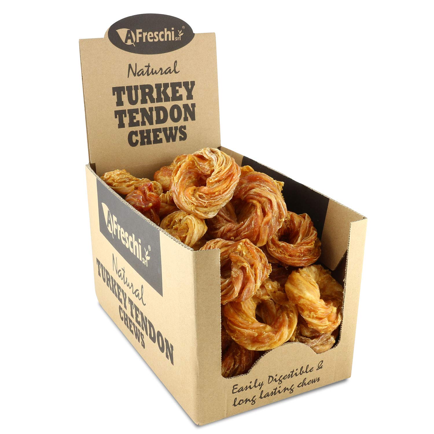 Afreschi All-Natural USA-Sourced Turkey Tendon Dog Chews - Hypoallergenic, Easy to Digest, Human-Grade Rawhide Alternative (20 Medium Rings) - Perfect for Training Rewards & Dental Health