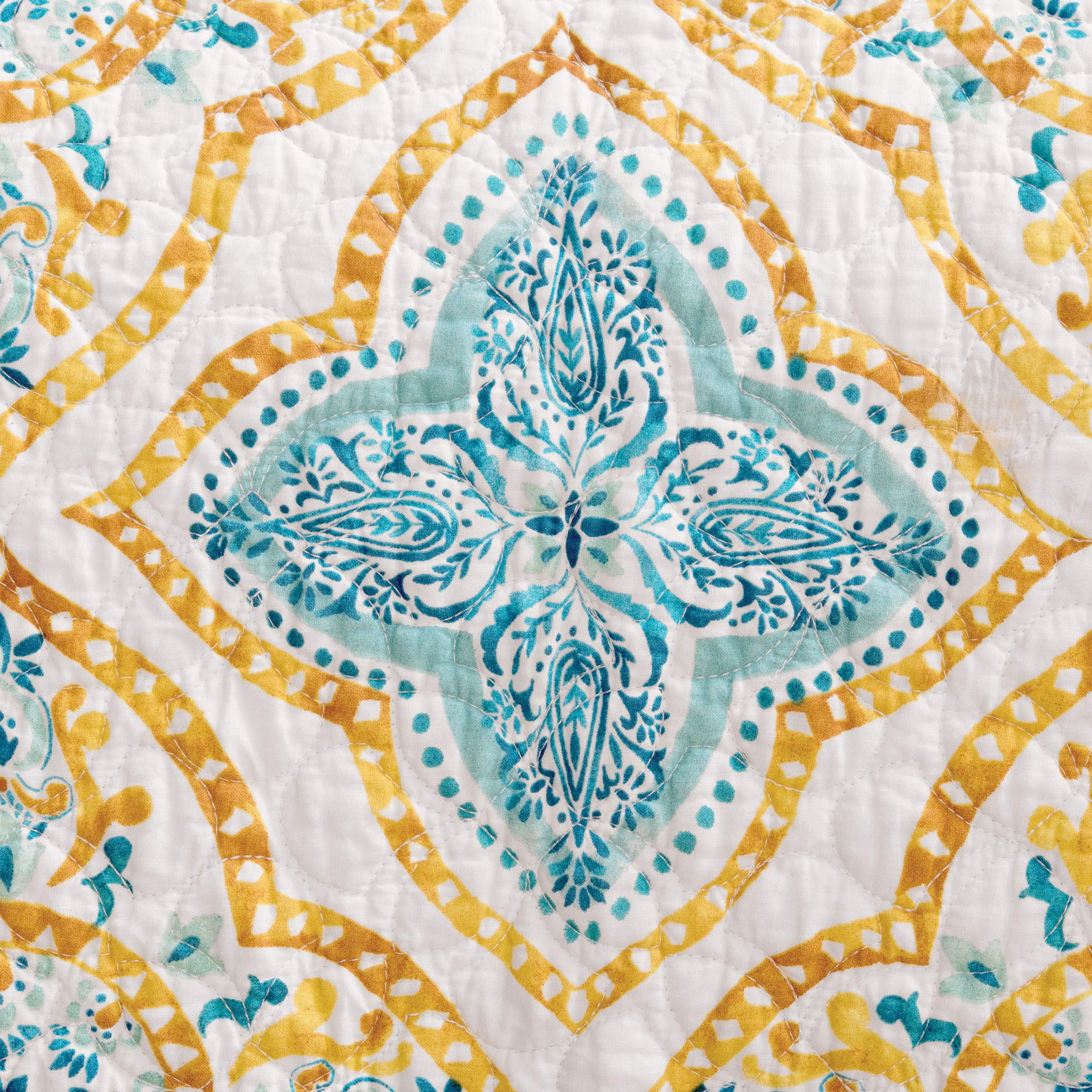 C&F Home Terrace Medallion Full/Queen Cotton Quilt Set - Oversized Reversible Floral Geometric Boho Bedding 3 Piece with Shams - Blue - Perfect for Bohemian Bedroom Decor & Guest Room Styling