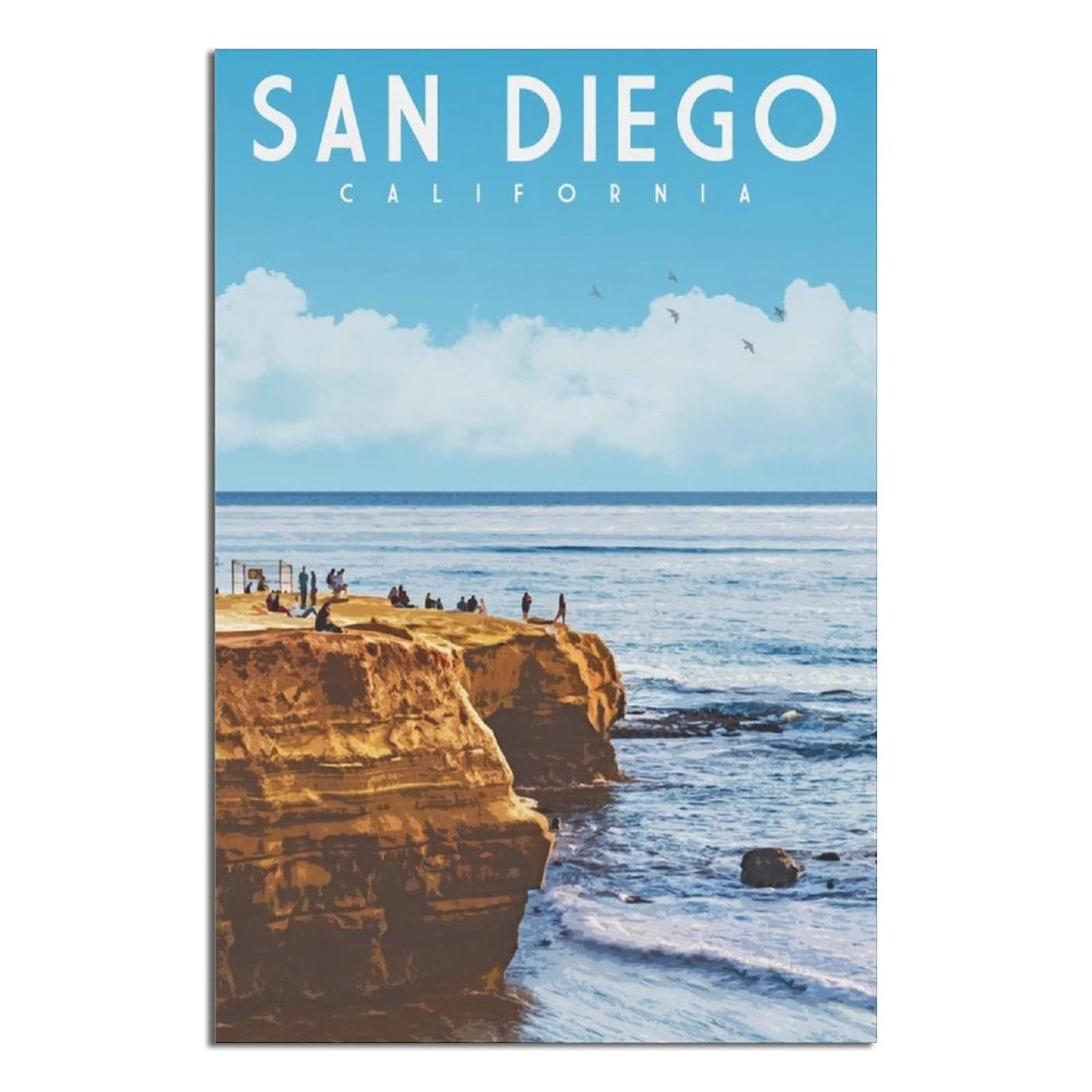 Vintage San Diego California Sunset Cliff Travel Poster - Canvas Wall Art Painting for Living Room, Bedroom, Office Decor - Perfect Gift for Travel Lovers & Home Decoration