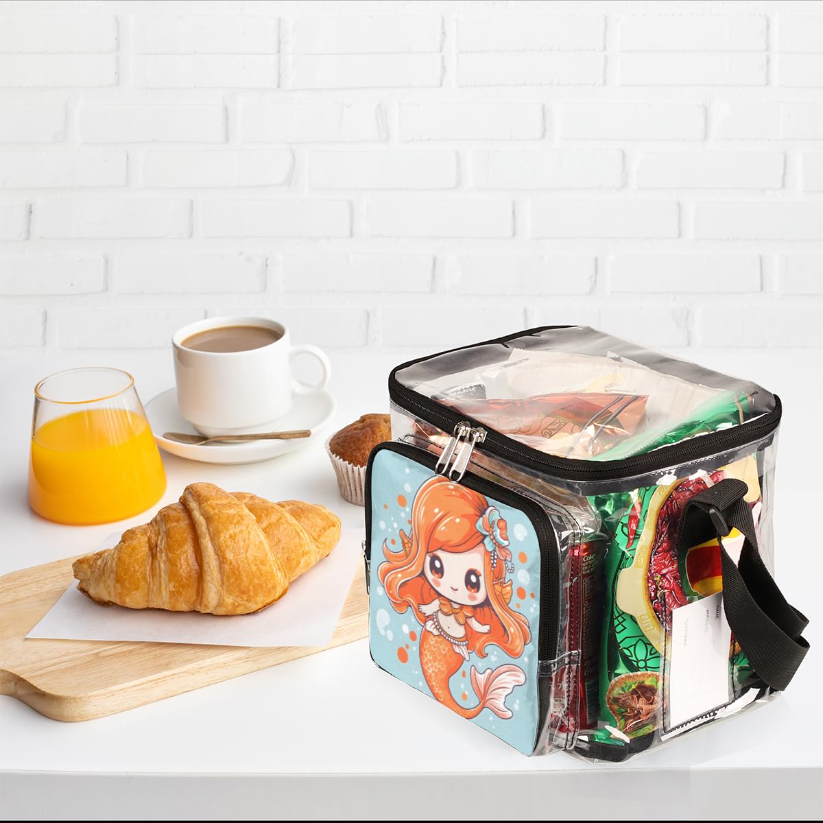 Cute Mermaid Clear Tote Bag with Handles - Transparent Crossbody Shoulder Bag for Women - Perfect for Beach, Travel, Picnic, Concerts & Sports Events (Stadium Approved) - Waterproof Lunch Bag for Outdoor Activities