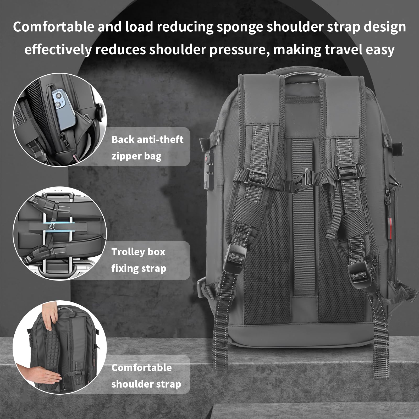 Vacuum Compression Travel Backpack 60L with Air Pump - Expandable, Anti-Theft Light Gray Hiking Backpack for Camping, Hiking & Outdoor Adventures