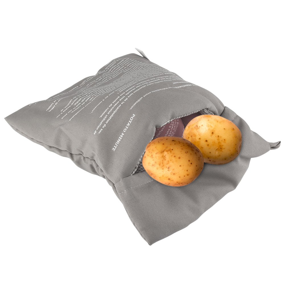 Microwave Potato Baking Bag - Reusable & Washable Potato Cooker Pouch for Quick Baked Potatoes in 4 Minutes (2 Pack, Grey) - Perfect for Fast Meals, Snacks & Healthy Cooking