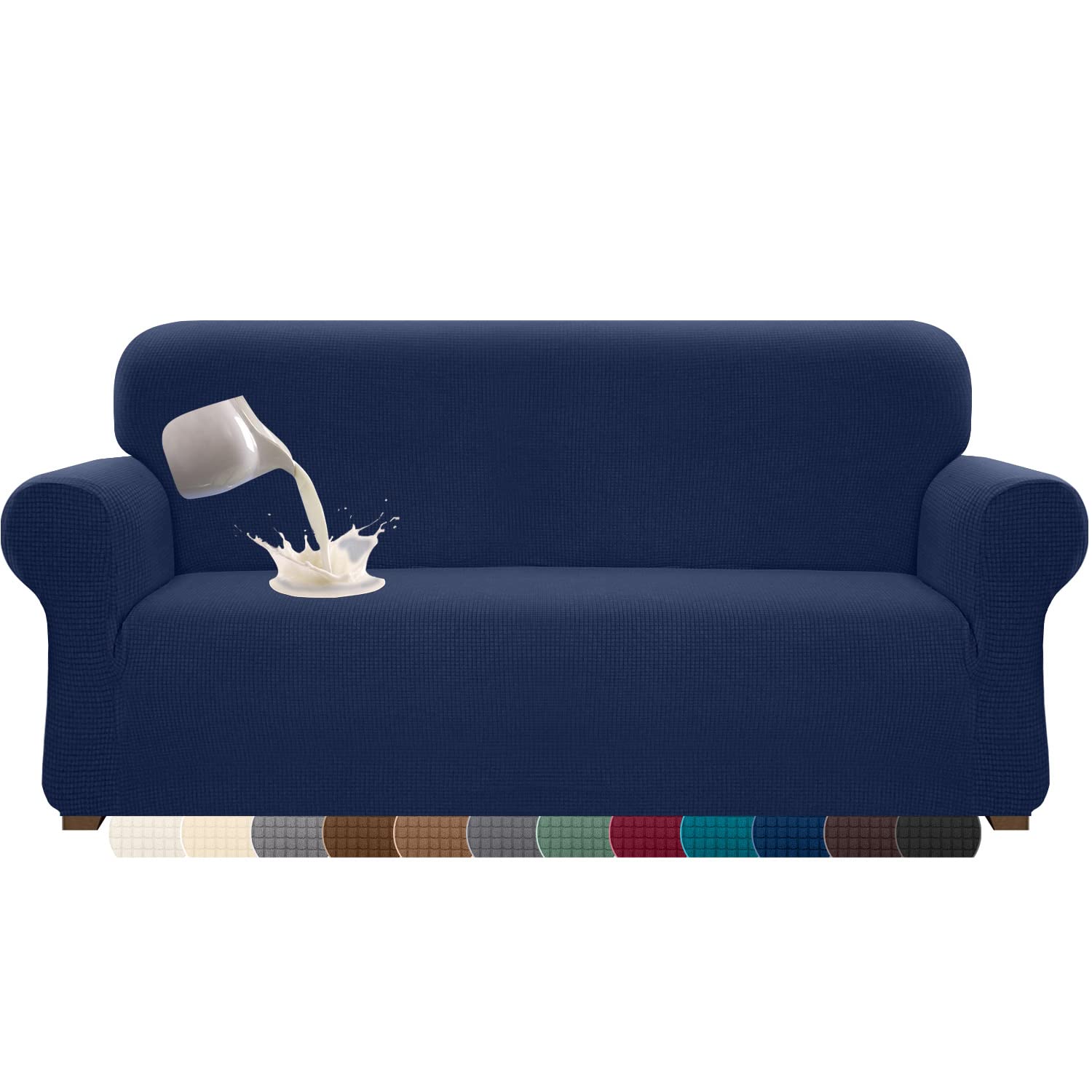 Waterproof Stretch Jacquard Sofa Cover - Super Soft Anti-Slip Furniture Protector with Elastic Band for 4-Seater Couch (X-Large, Navy Blue) | Perfect for Pets, Kids & Spill Protection in Living Room