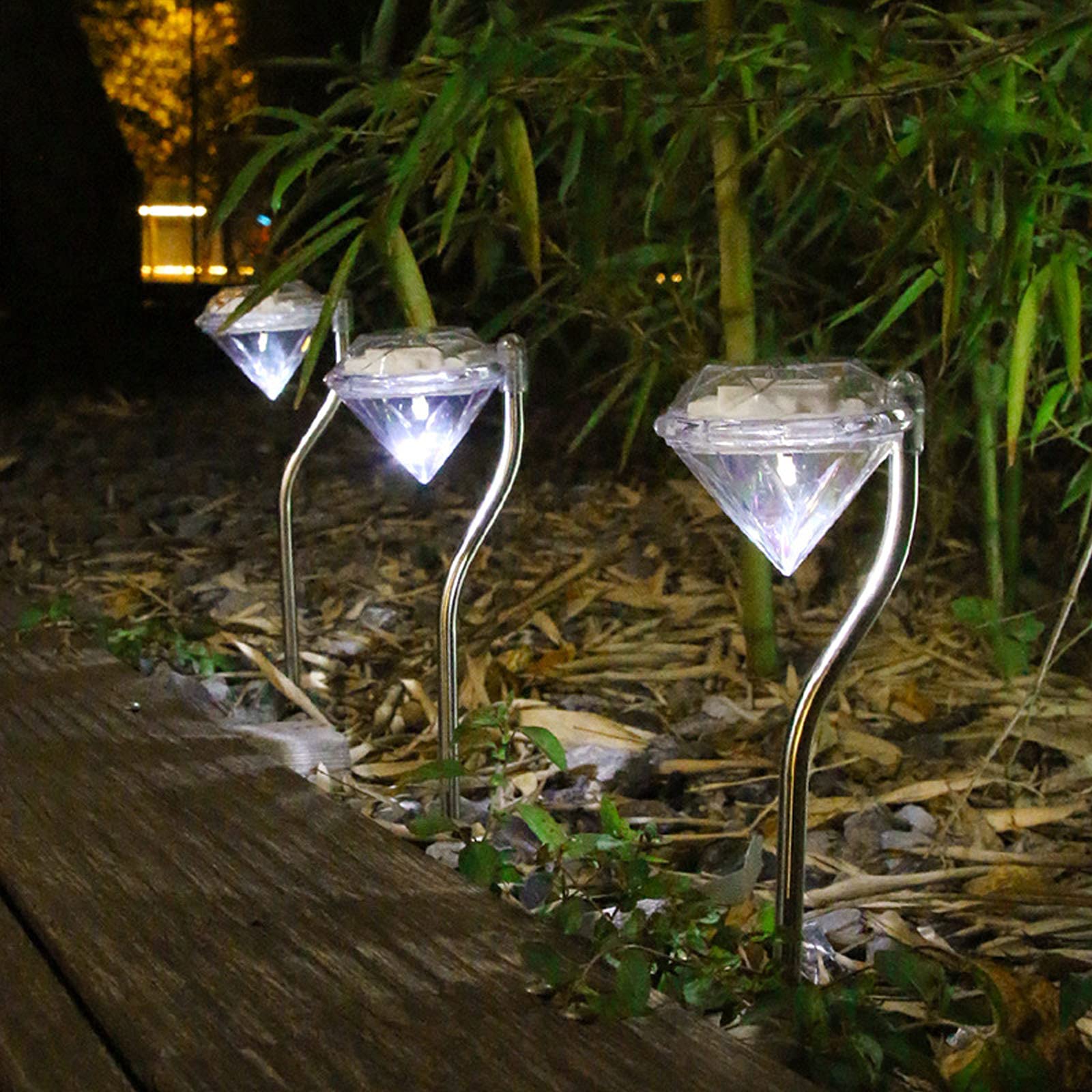 CXSTWIN 4-Pack Solar LED Outdoor Lights - IP65 Waterproof Stainless Steel Diamond Acrylic Landscape Lighting with Auto On/Off for Lawn, Garden Path, Courtyard, Christmas & Halloween Decor (White) | Perfect for Pathway Illumination, Backyard Ambience & Holiday Displays