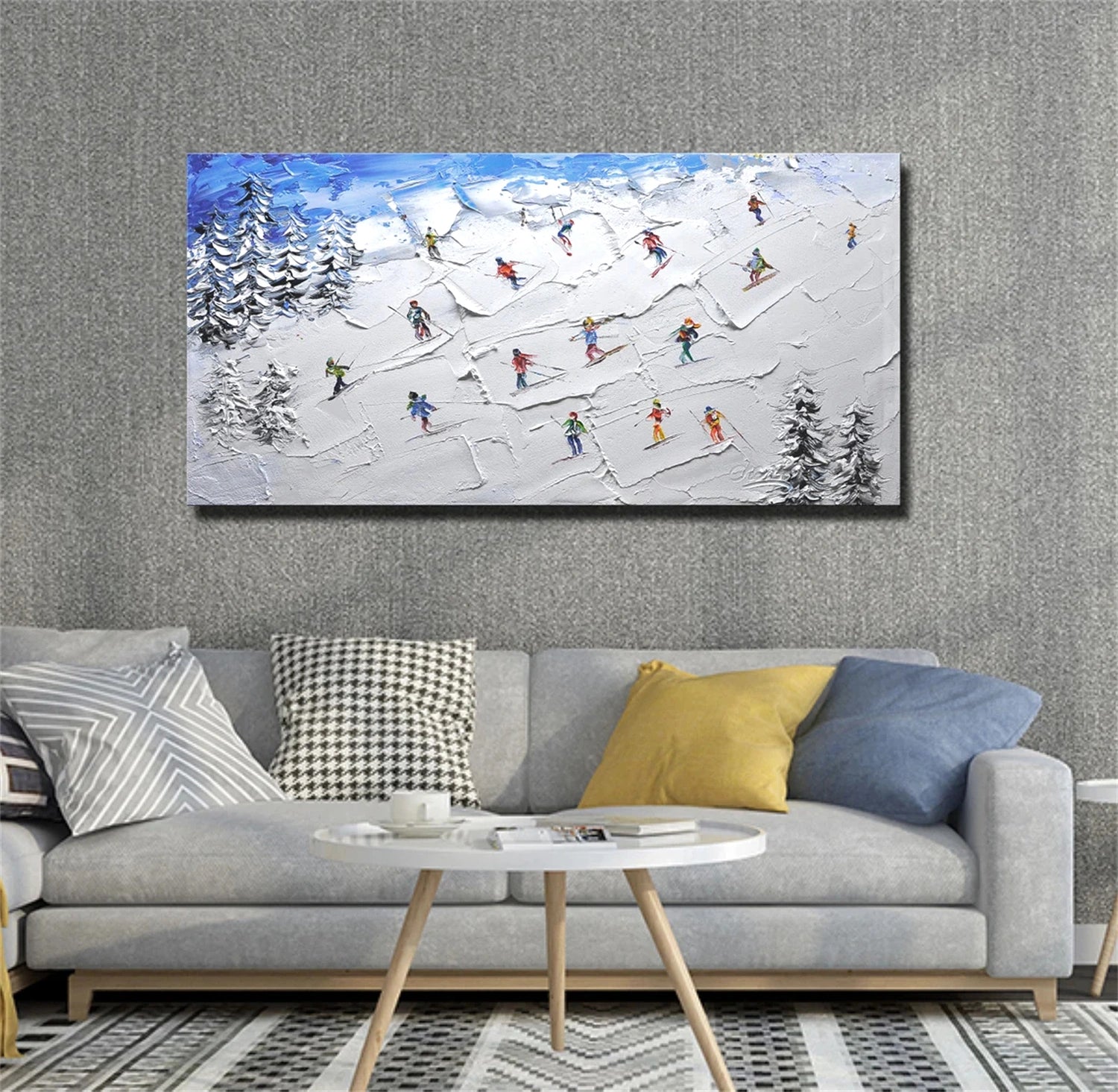 SP045 Skiing Sport Textured Art Canvas Painting - Perfect for Winter Sports Decor, Ski Lodge Wall Art & Gift Ideas