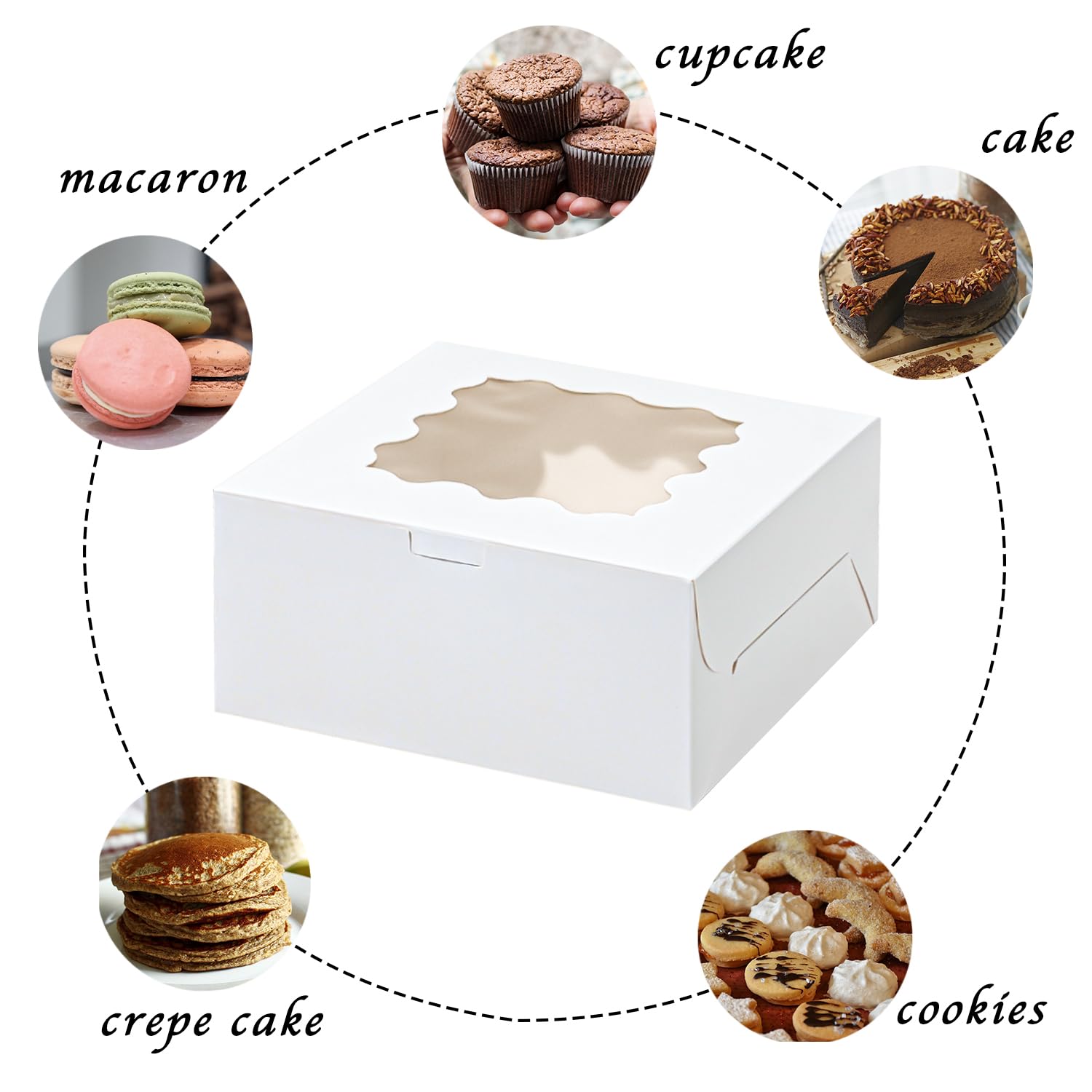 White Bakery Boxes with Window - 24pcs 8x8x4 Inches Cake Boxes for Cheesecake, Cookies, Cupcakes & Pastries | Perfect for Dessert Packaging, Birthday Parties & Bakery Treats | Eco-Friendly Food Storage Containers