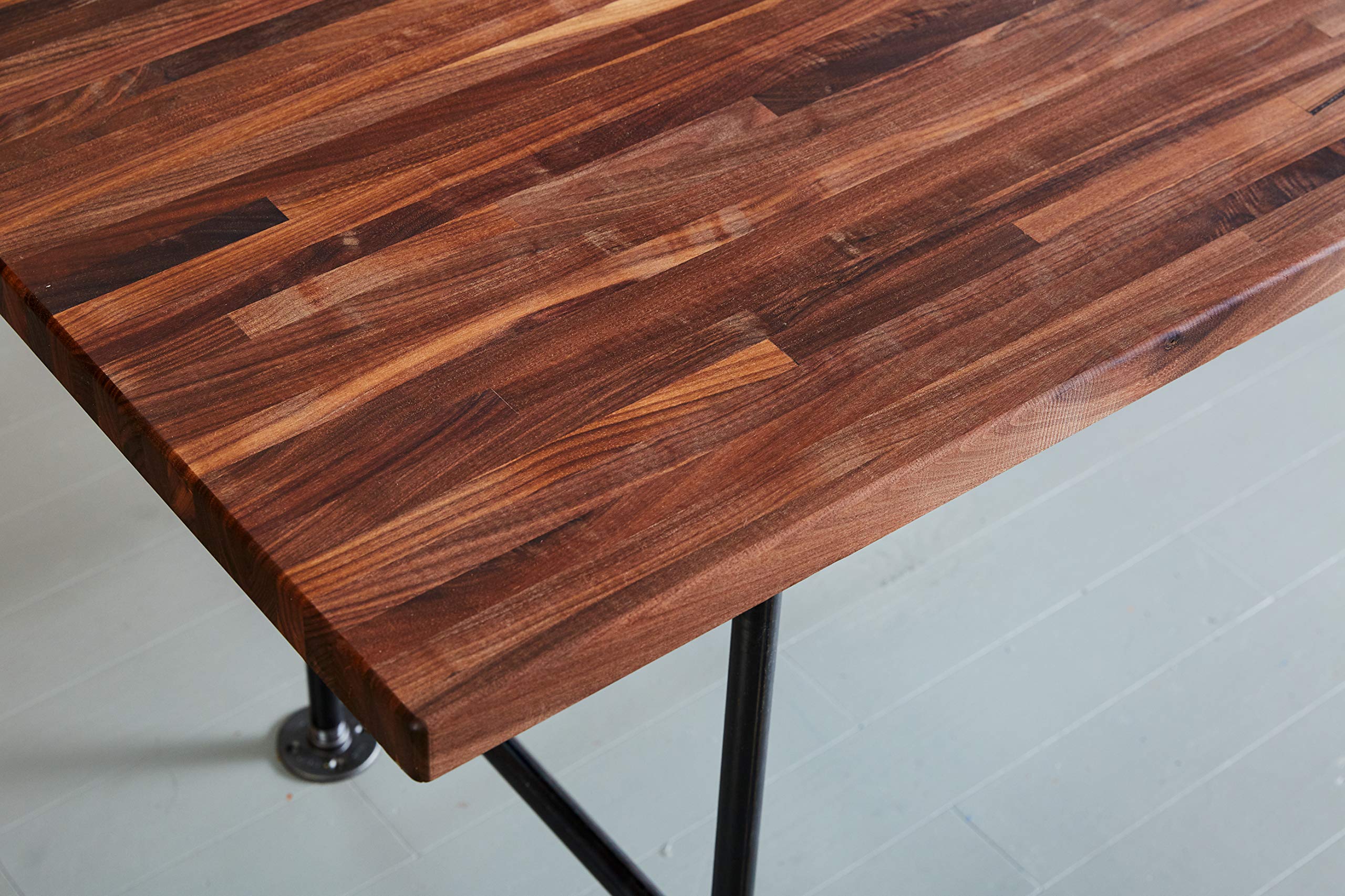 Industrial Black Pipe Desk with Solid Wood Butcher Block Top - Modern Home Office & Study Writing Table for Small Spaces