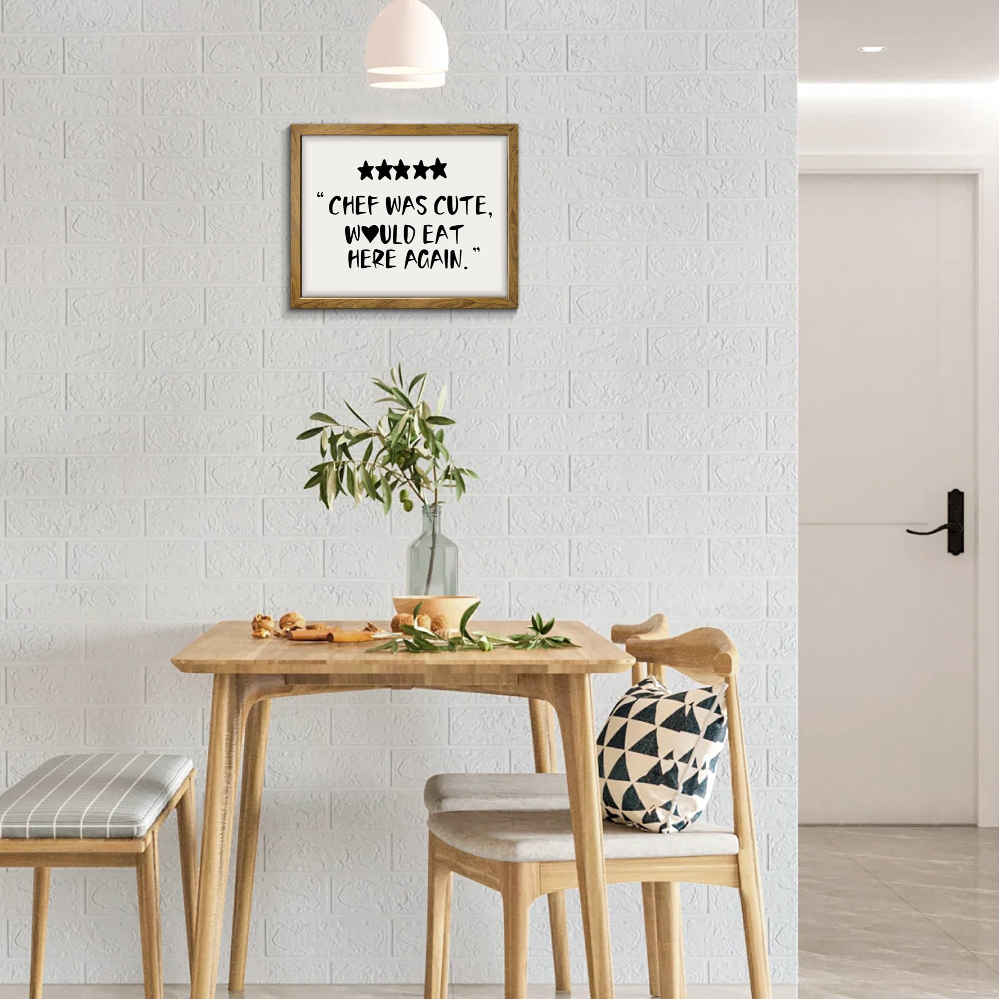 Trendy Funny Kitchen Wall Art - 'Chef Was Cute Would Eat Here Again' Quote Print, Quirky Home Decor & Framed Guest Check Style Sign for Restaurant, Cafe & Home Kitchen Decoration