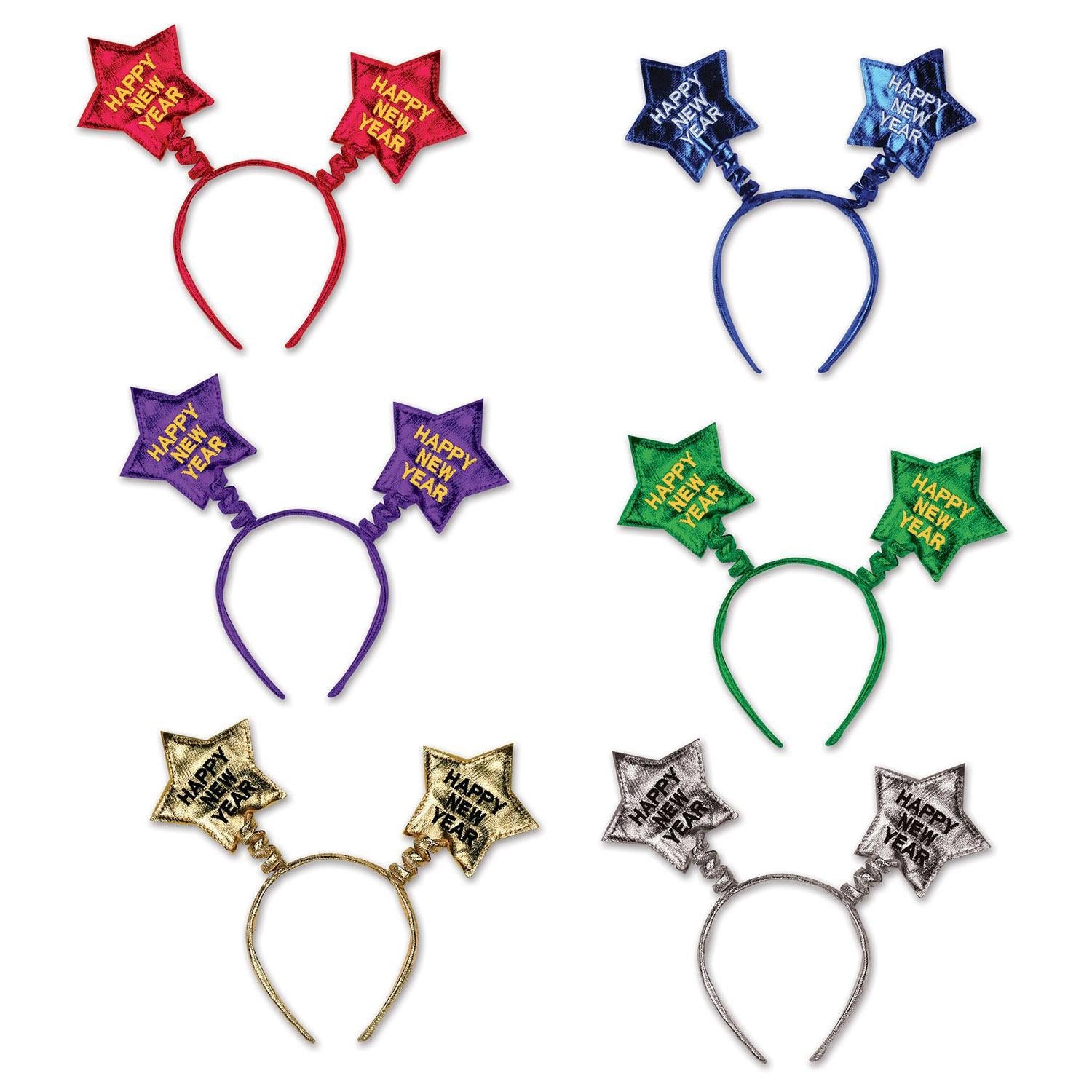 12 Pack Beistle Happy New Year Star Boppers - Fun Party Headbands for New Year's Eve Celebrations, Countdown Parties & Festive Gatherings
