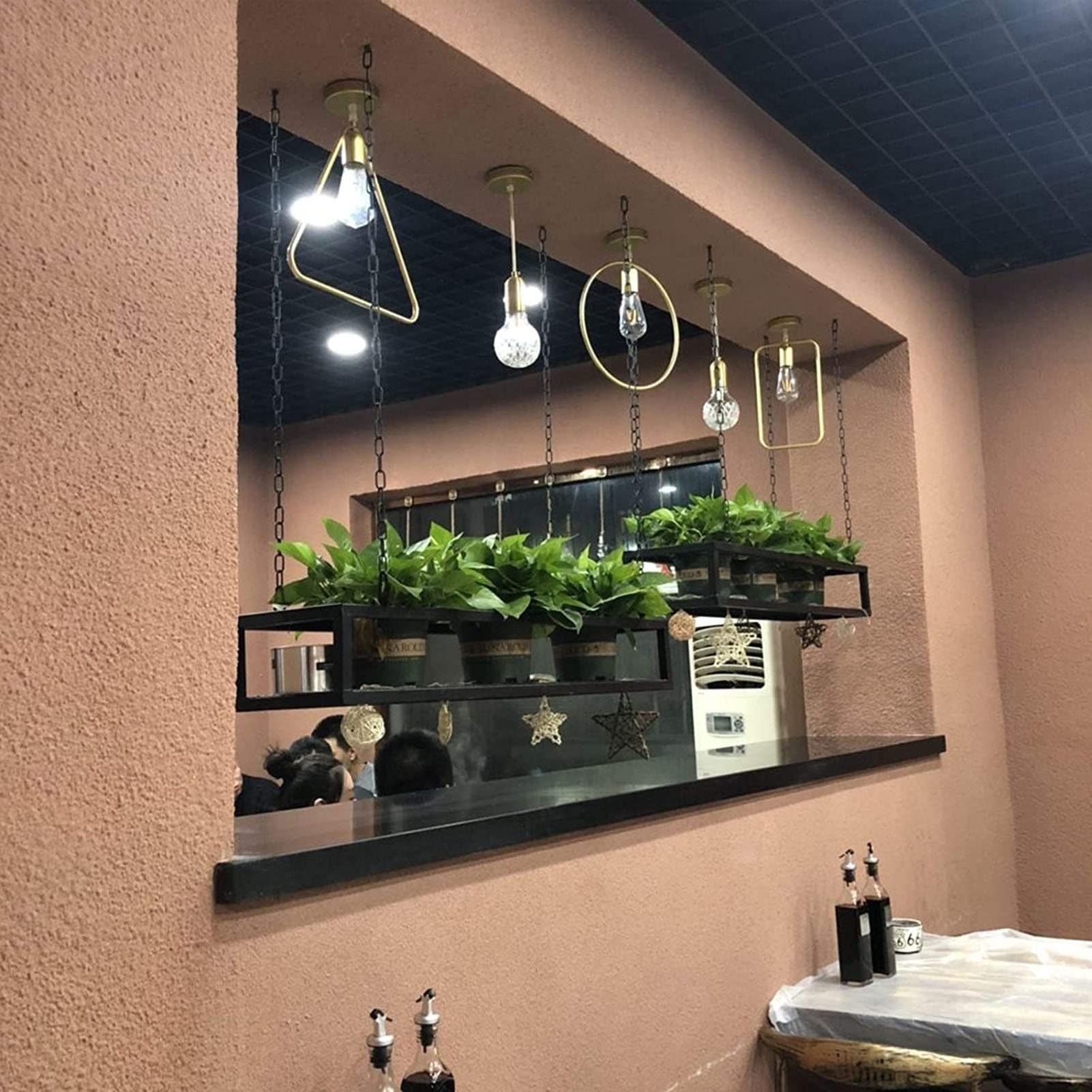**Multi-Functional Iron Hanging Basket Rack - 100x25x15cm Black Ceiling Mounted Storage for Plants, Wine Glasses & Decor | Perfect for Home, Bar, Restaurant & Industrial Style Spaces**