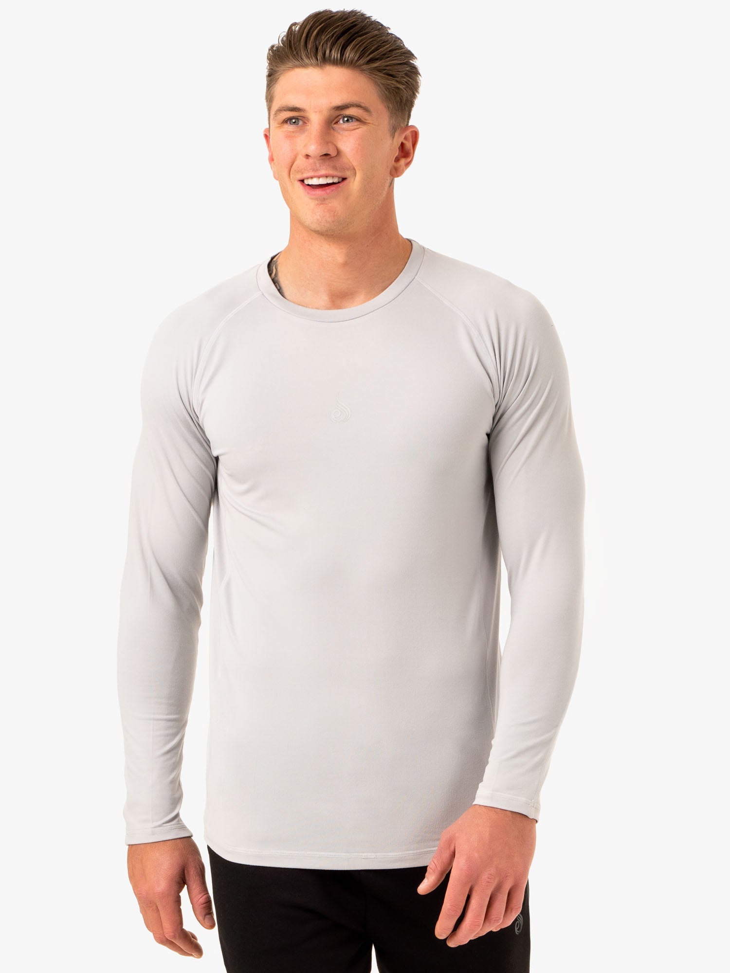 Enhance Long Sleeve Workout Shirt for Men & Women - Breathable Snow Grey Athletic Top for Gym, Running & Outdoor Training