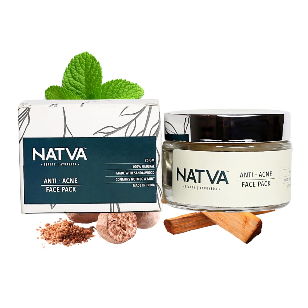 NATVA Anti Acne Face Pack Powder - 25gm | Natural Neem, Sandalwood & Licorice Formula for Oily Skin, Acne & Blemish Treatment | Unisex Skincare Solution | 100% Herbal | Perfect for Daily Cleansing & Skin Detox