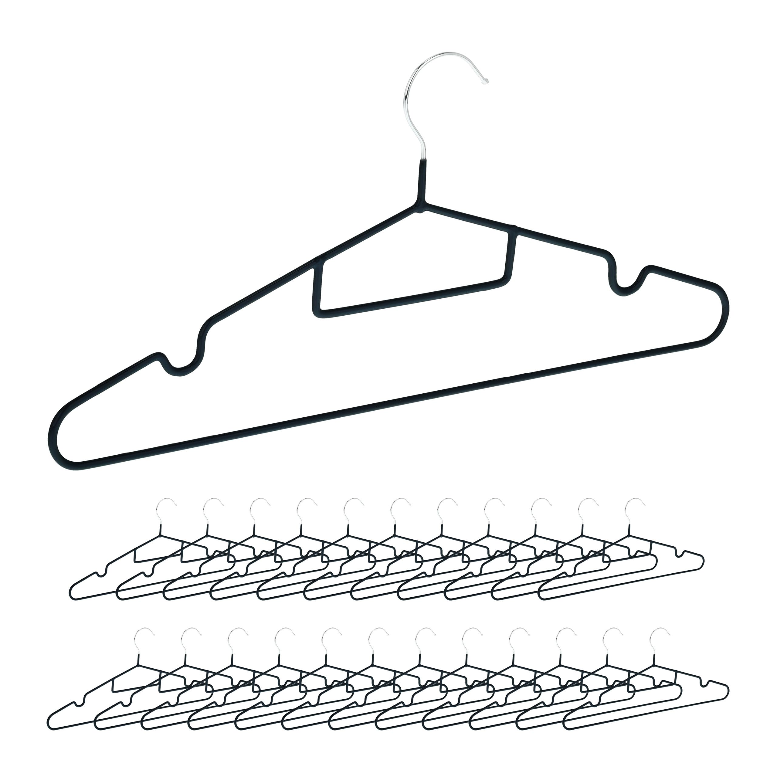 Relaxdays 24-Pack Non-Slip Rubber Coated Hangers with Notches, Tie Holder & Space-Saving Design - Perfect for Closet Organization & Travel (Black)
