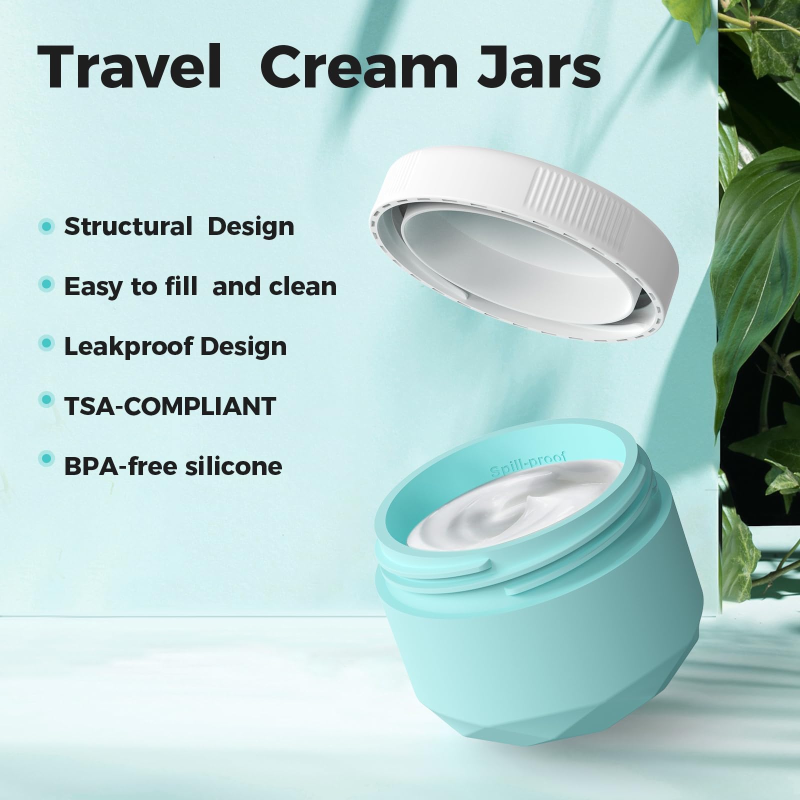TSA Approved 4-Pack 1oz Silicone Travel Containers for Toiletries | Leakproof & BPA Free Cosmetic Jars for Creams, Lotions, Skincare & Makeup | Includes Waterproof Bag | Perfect for Air Travel, Gym & Vacation Essentials