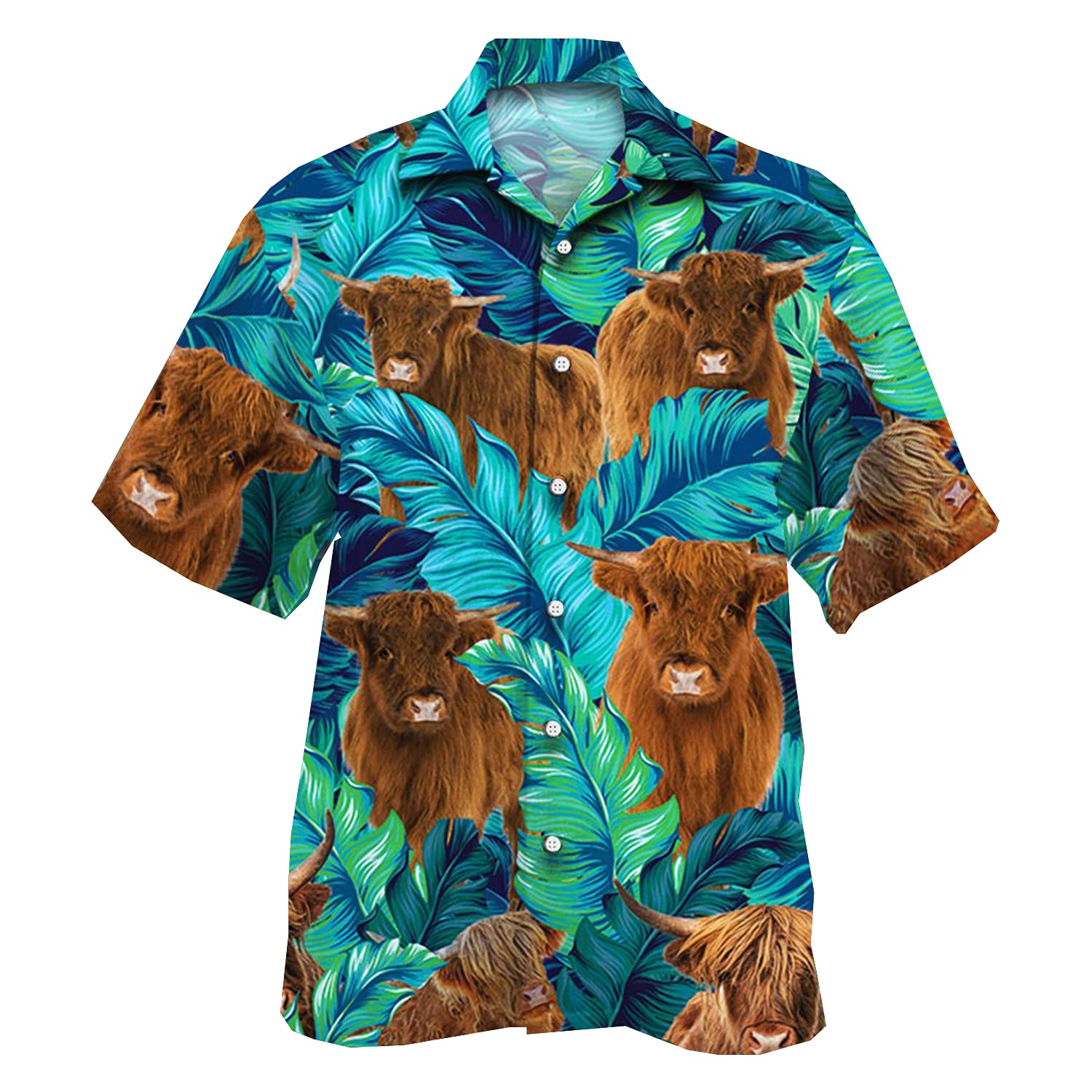 Tropical Cow Print Hawaiian Shirt for Men - Casual Short Sleeve Button Down Shirt | Beach Party, Summer Vacation & Luau Outfit