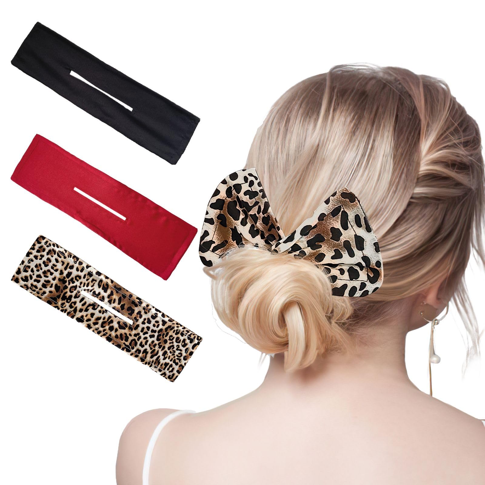 3-Piece Deft Hair Bun Maker Set - Easy Twister & French Twist Curler for Women & Girls | Fashionable Black, Red & Leopard Colors | Perfect for Parties, Weddings & Everyday Hairstyles