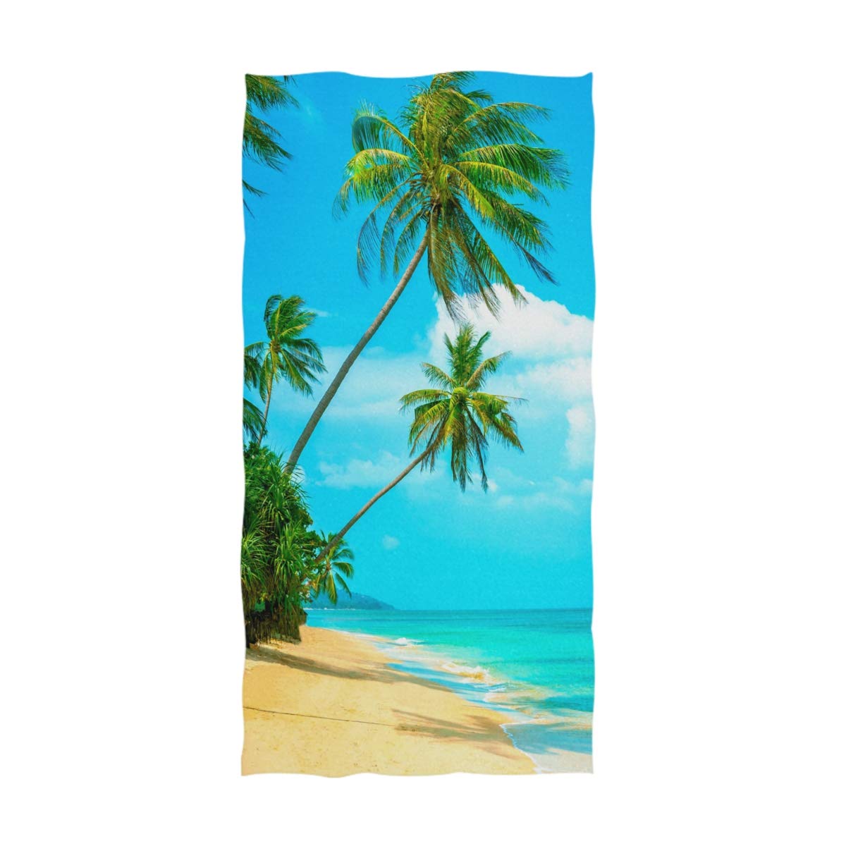 Premium 3D Tropical Beach Palm Tree Print Soft Bath Towels - 16x30 Inches for Bathroom, Hotel, Gym & Spa - Perfect for Coastal Decor, Guest Essentials & Spa Relaxation