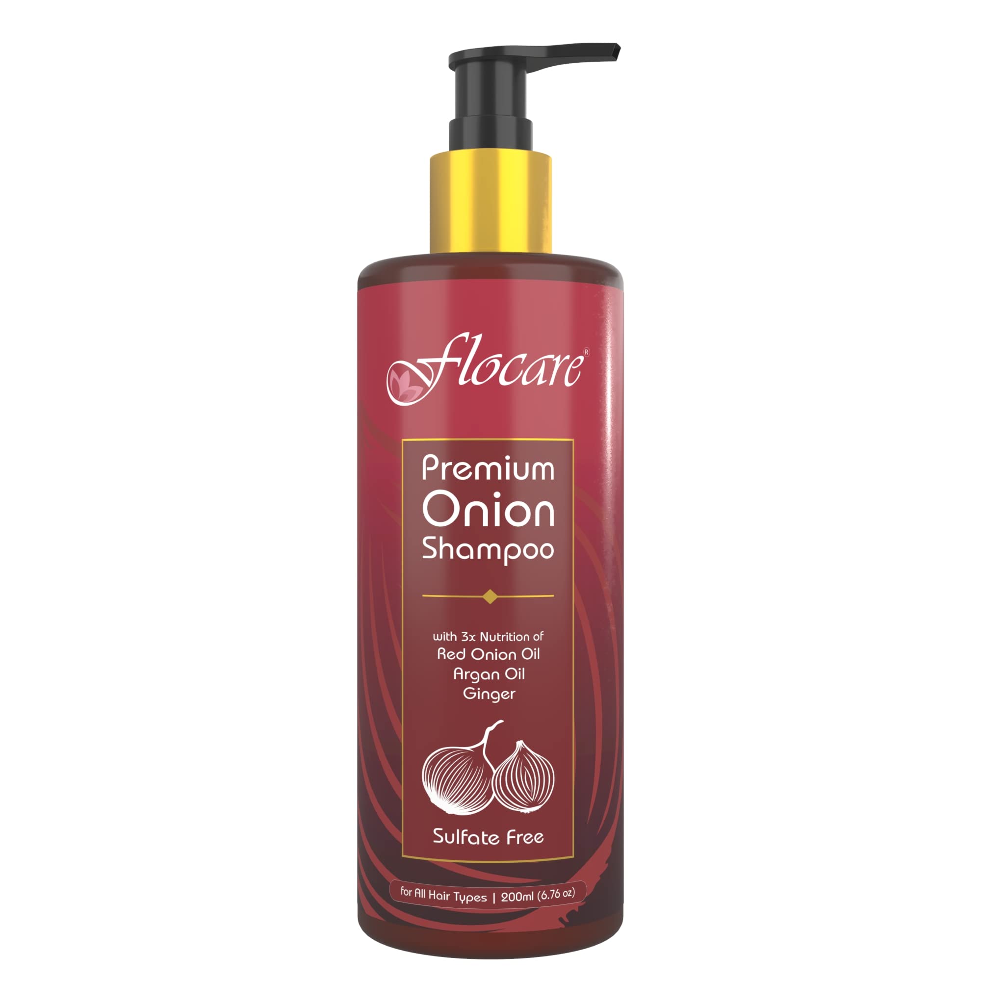 Premium Onion Shampoo for Hair Growth & Fall Control - Sulfate & Paraben Free with Onion Oil, Ginger & Argan Oil - Healthy Strong Shiny Hair for Men & Women (200ml) - Ideal for Daily Hair Care & Scalp Nourishment