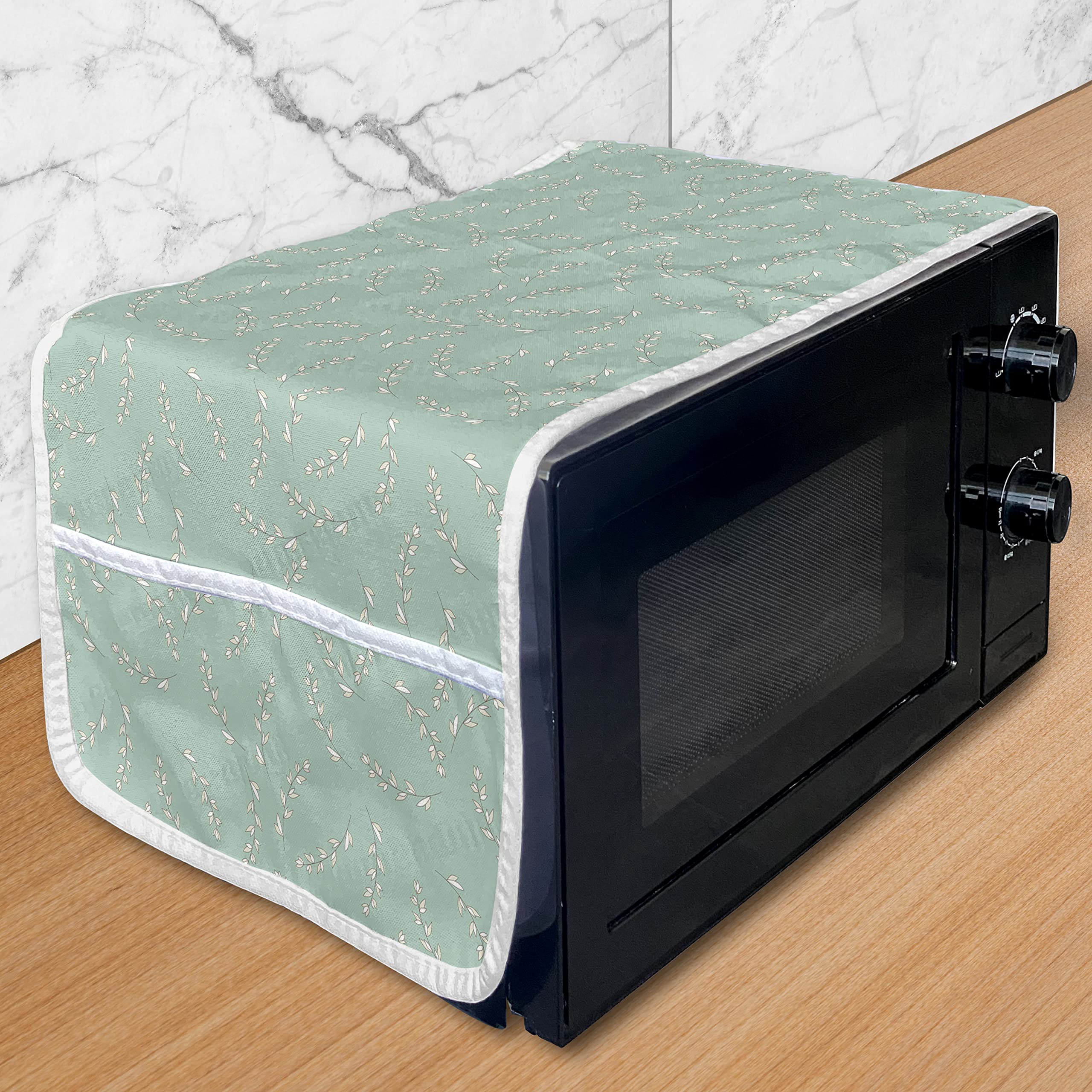 Vintage Microwave Oven Cover with Botanical Design - Water Resistant Kitchen Organizer with Pockets, 36
