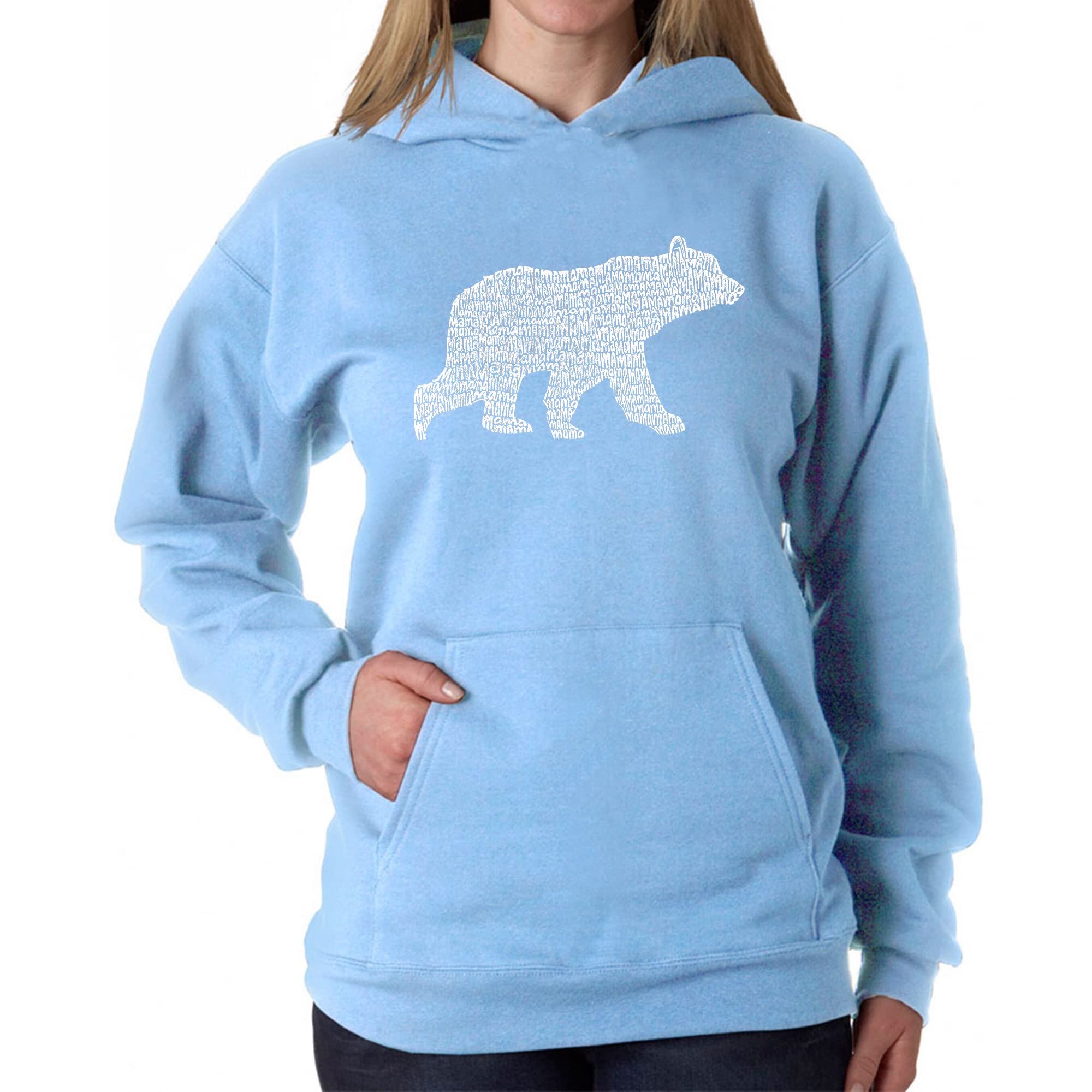 LA POP ART Women's Word Art Hooded Sweatshirt - Mama Bear Graphic Pullover | Soft Fleece Hoodie for Moms | Perfect for Casual Wear, Mother's Day Gifts & Family Outings