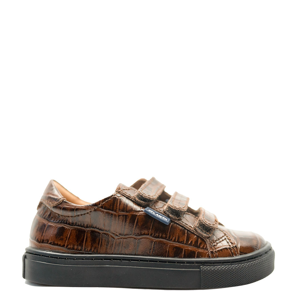 Men's Atlanta Moccasin Cognac Crocodile Print Velcro Sneakers - Comfortable Casual Shoes for Walking, Travel & Everyday Wear