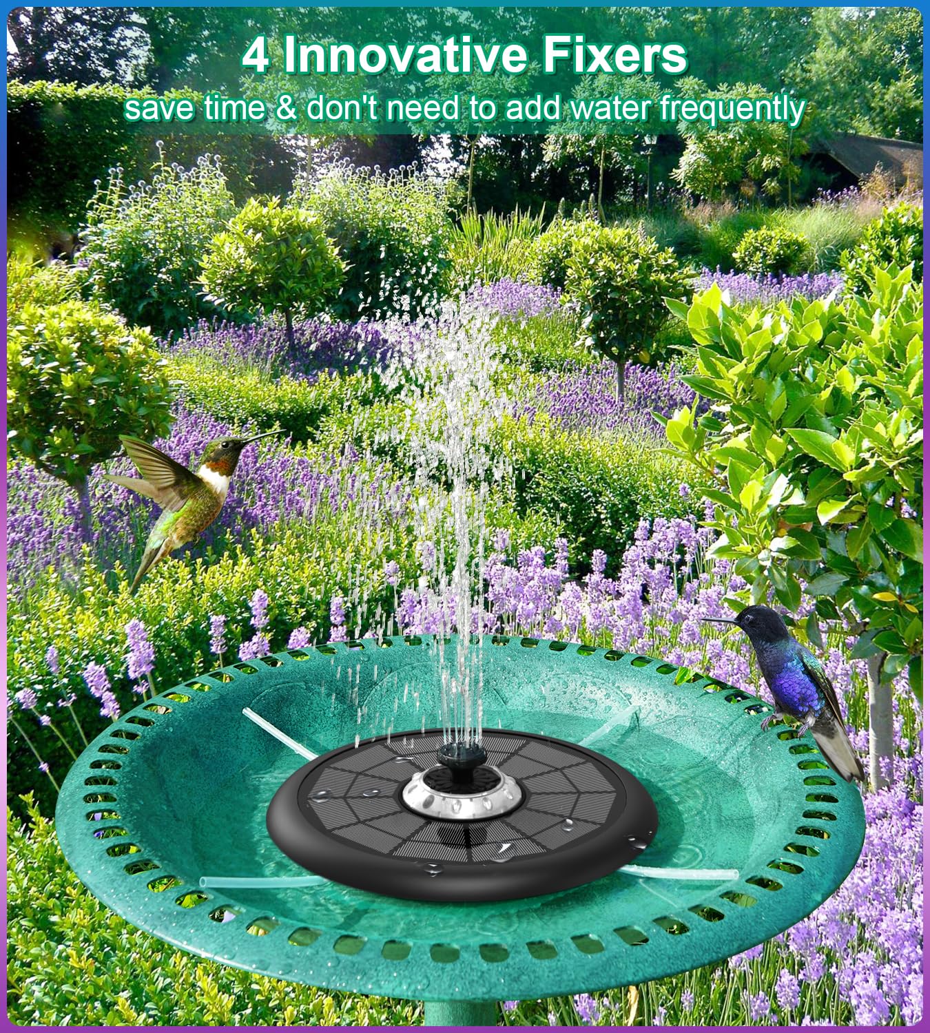 2024 Upgraded SZMP Solar Fountain Pump with 4000mAh Battery & UFO Lights - 5W Solar Powered Bird Bath Fountain with 7 Nozzles & 4 Fixers - Perfect for Garden, Pond, Pool Decor & Outdoor Water Features (Ideal for Backyard, Patio, and Bird Watching Areas)