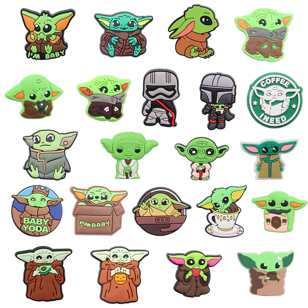 22Pcs Baby Yoda Shoe Charms - Cute Green Alien PVC Sandal Accessories for Boys & Girls - Perfect for Garden Parties, Cosplay & Gifts