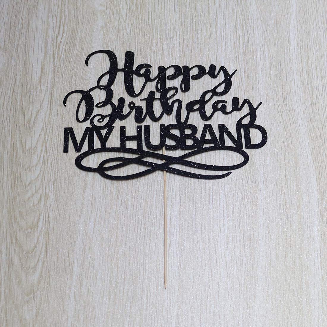 Happy Birthday My Husband Cake Topper - Double Sided Black Glitter Wedding Anniversary Party Decoration for Husband's Birthday, Retirement, Valentine's Day Celebration