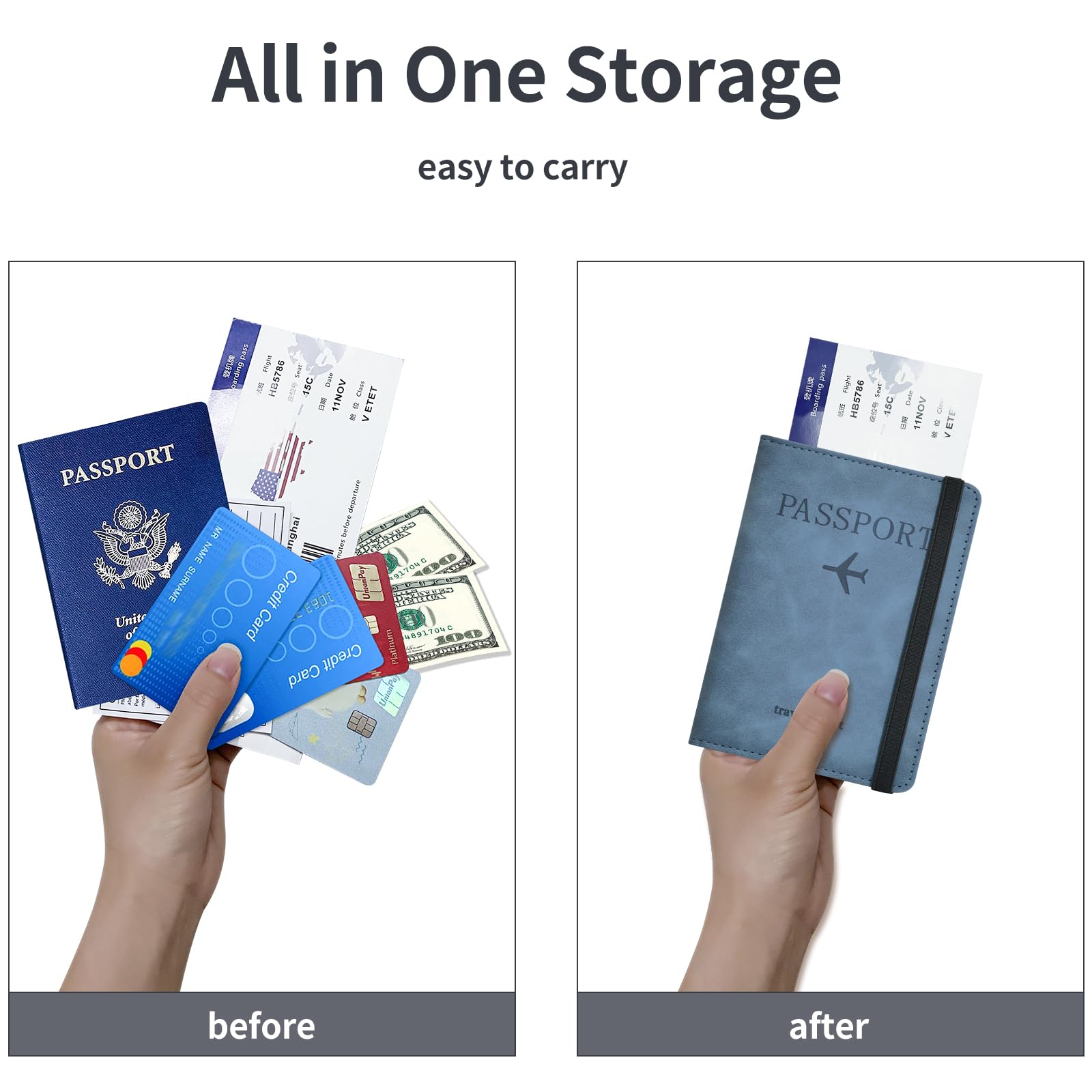 Premium RFID Blocking Leather Passport Holder with Credit Card & Boarding Pass Slots - Travel Wallet Case for Secure Document Protection (Marine Blue) | Ideal for International Flights, Business Trips & Vacation Travel Accessories