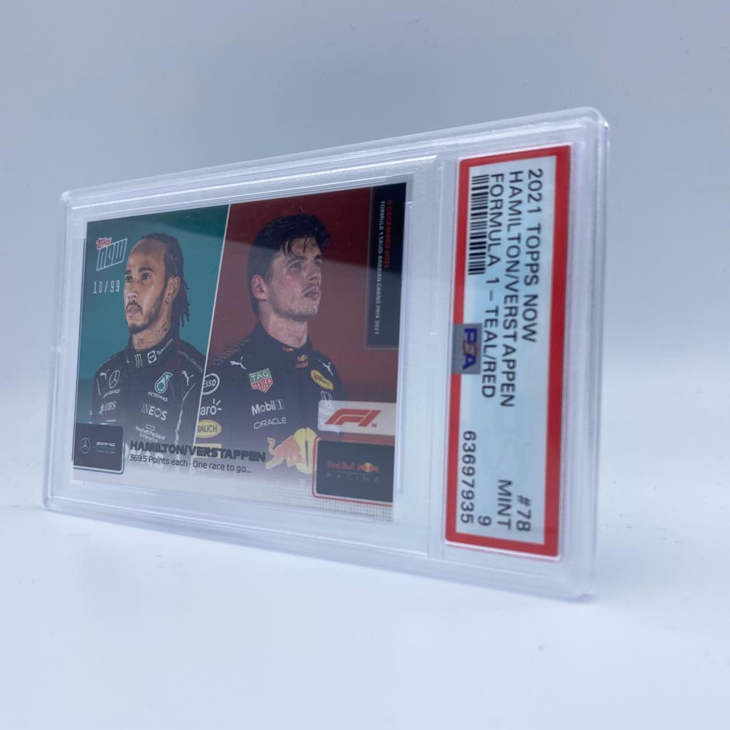 PSA 9 Graded 10/99 Hamilton vs Verstappen #78 F1 Racing Card - 369.5 Points Each - Teal & Red Colors - Perfect for Collectors and F1 Fans Display