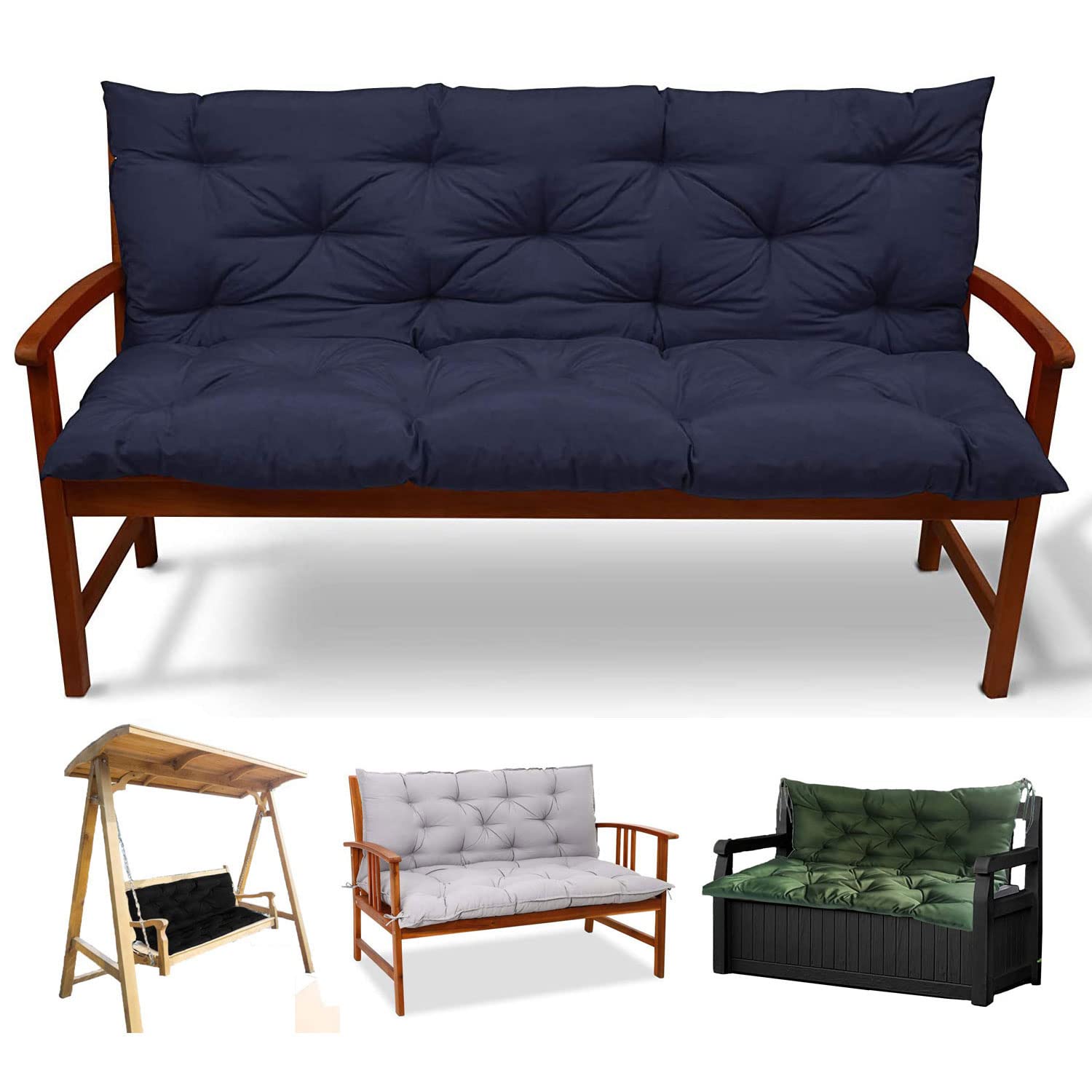 Premium 3-Seater Swing Cushion - High Density Waterproof Indoor/Outdoor Bench Pad - Durable Garden Furniture Cushion for Patio, Deck & Porch Swing (Dark Blue, 48 Inch) - Perfect for Relaxing in Backyard, Poolside or Sunroom