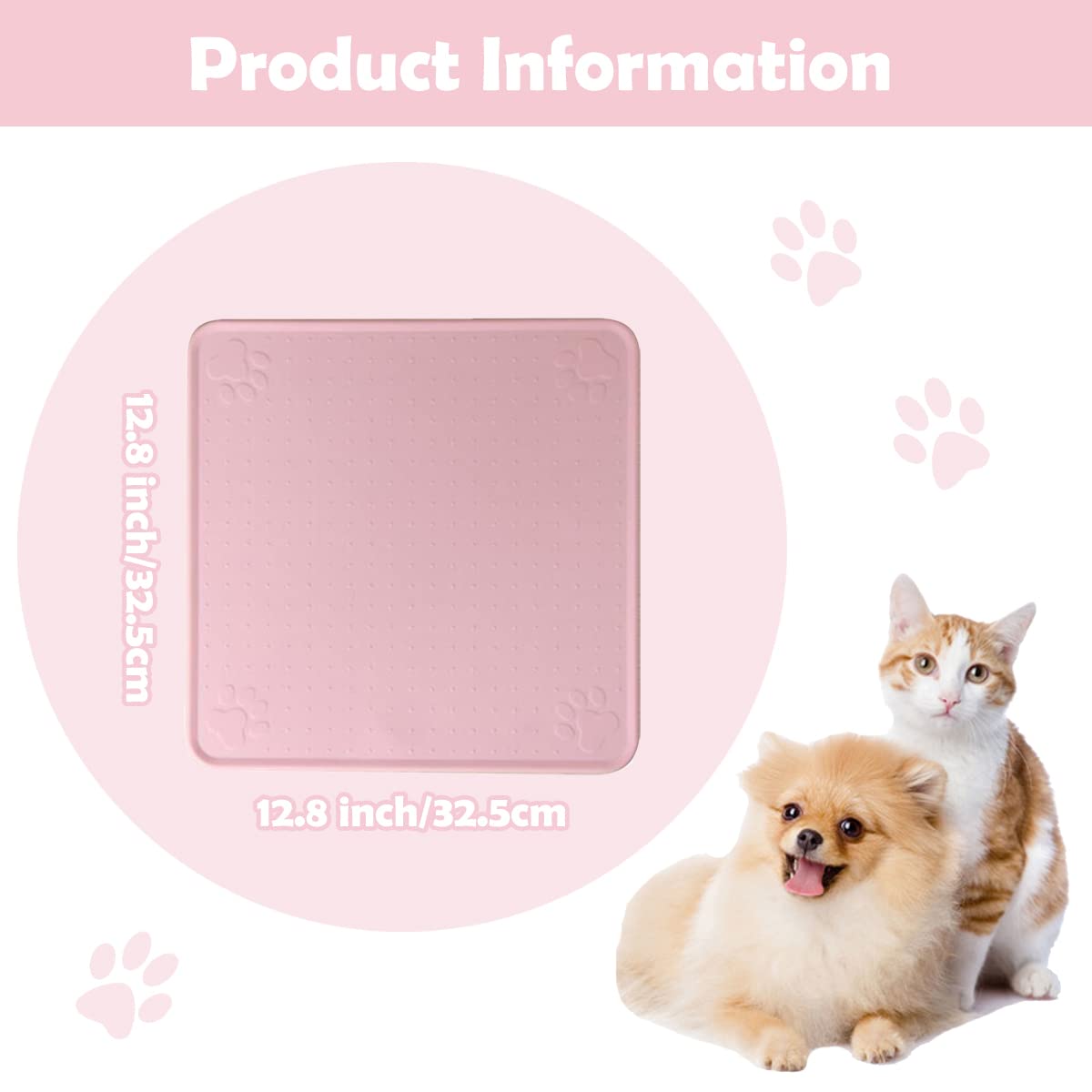 Non-Slip Silicone Pet Food Mat - Waterproof, Washable Dog & Cat Feeding Mat for Floors - Durable Food & Water Bowl Mat for Pets (Pink) - Perfect for Messy Eaters & Easy Cleanup in Kitchen or Feeding Area