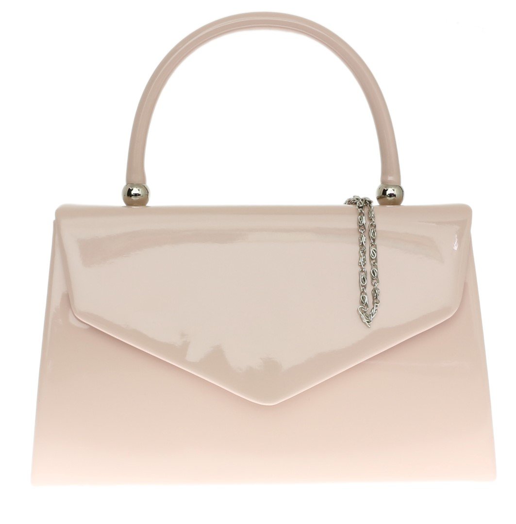 Stylish Women's Patent Leather Clutch Bag - Small Evening Purse in Pink & Nude Colors for Parties, Weddings & Formal Events
