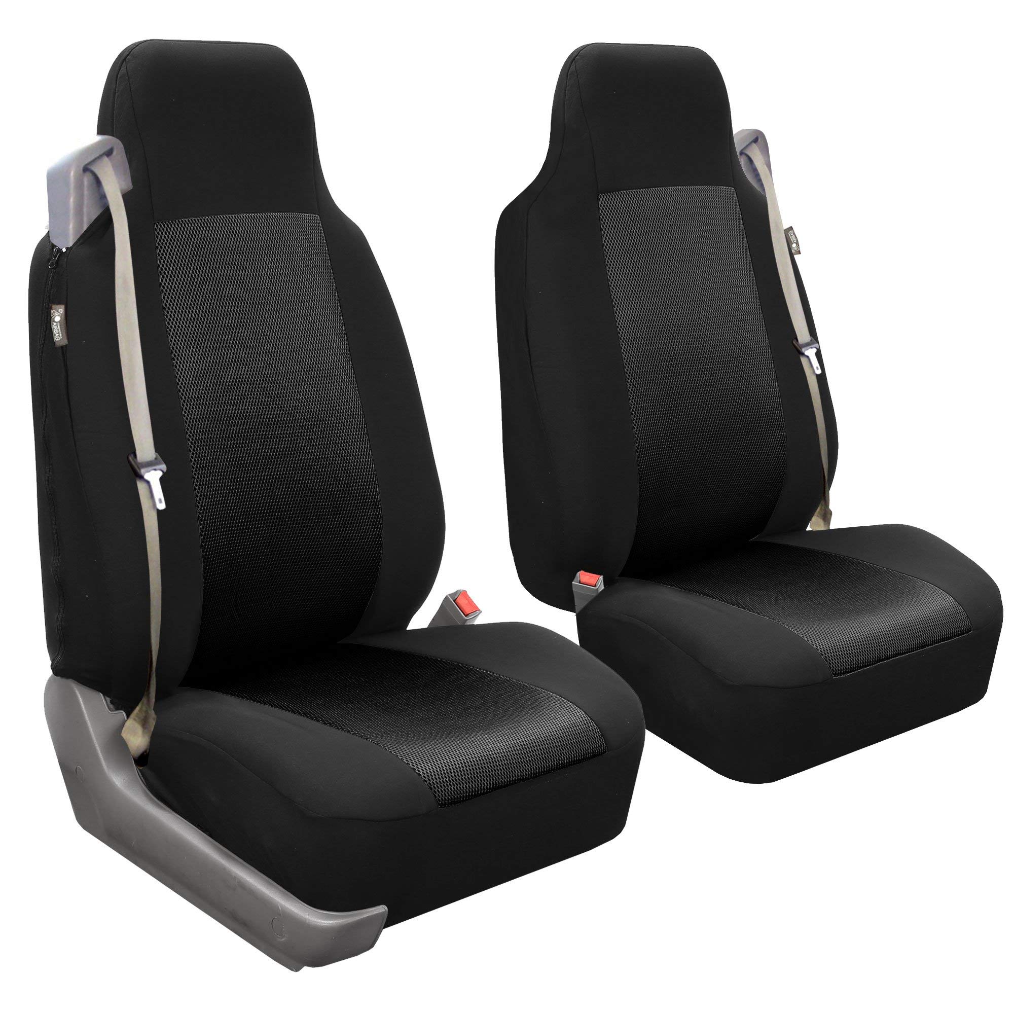 FH Group Universal Car Seat Covers - Classic Cloth Full Set with Built-in Seatbelt (Black FB302114) | All-Purpose Protection for Cars, Trucks & SUVs | Perfect for Daily Commute, Road Trips & Family Travel