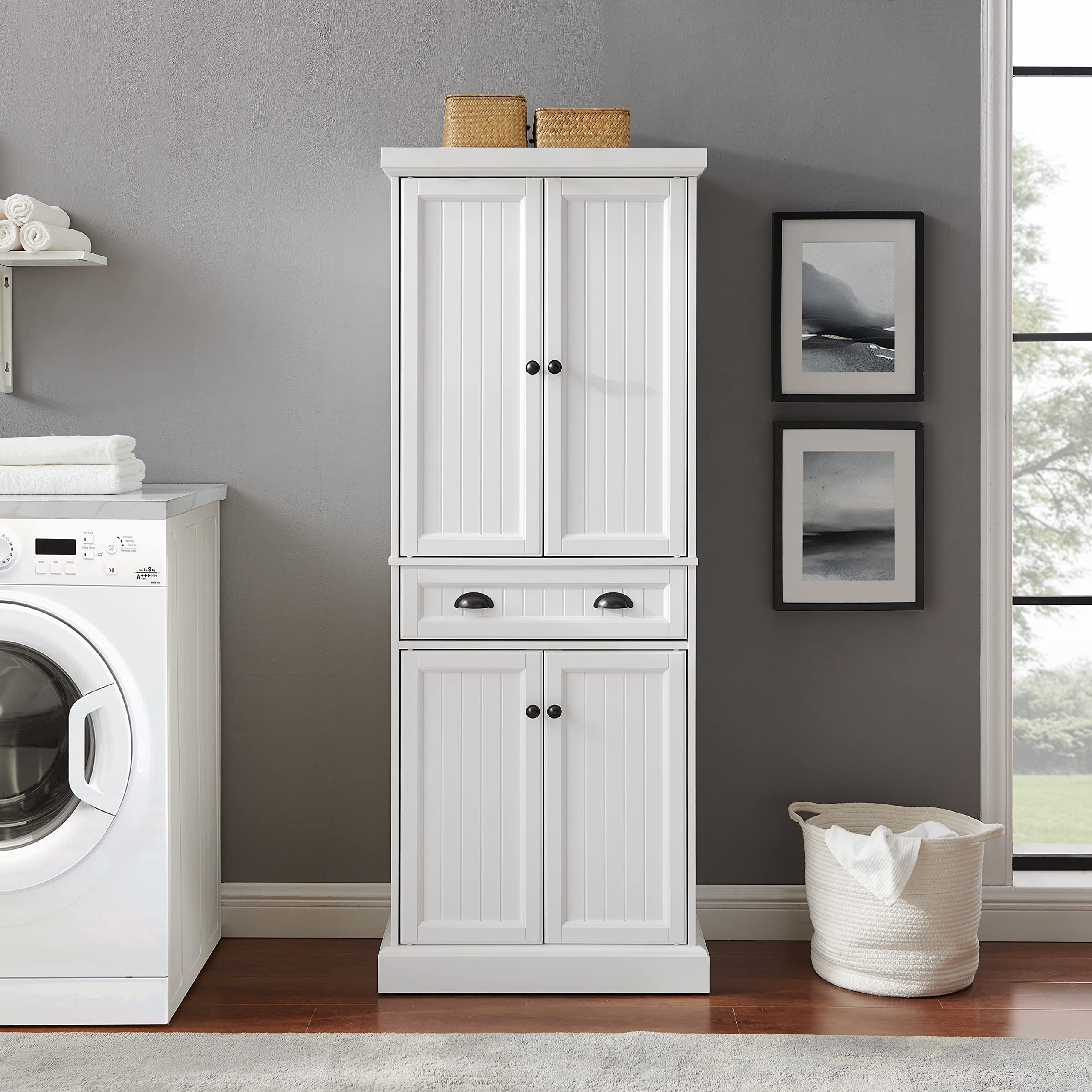 Crosley Shoreline Coastal Pantry Storage Cabinet with Adjustable Shelves - White Kitchen, Dining & Laundry Room Organizer for Home Storage Solutions