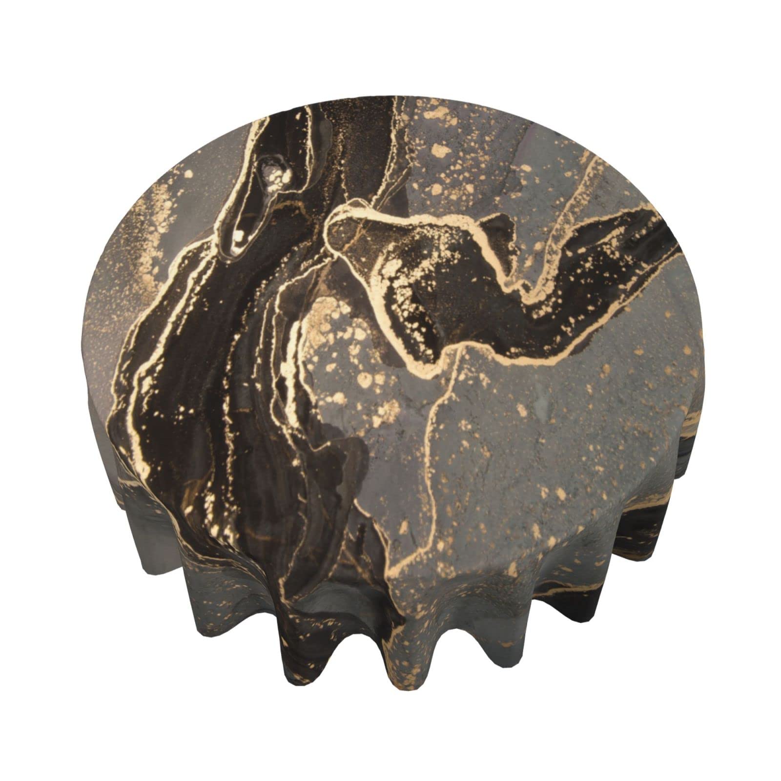**60 Inch Round Black Gold Marble Tablecloth - Waterproof Polyester, Anti-Slip, Modern Gold Foil Design for Kitchen & Dining Table Decor - Perfect for Parties, Weddings & Home Decor**