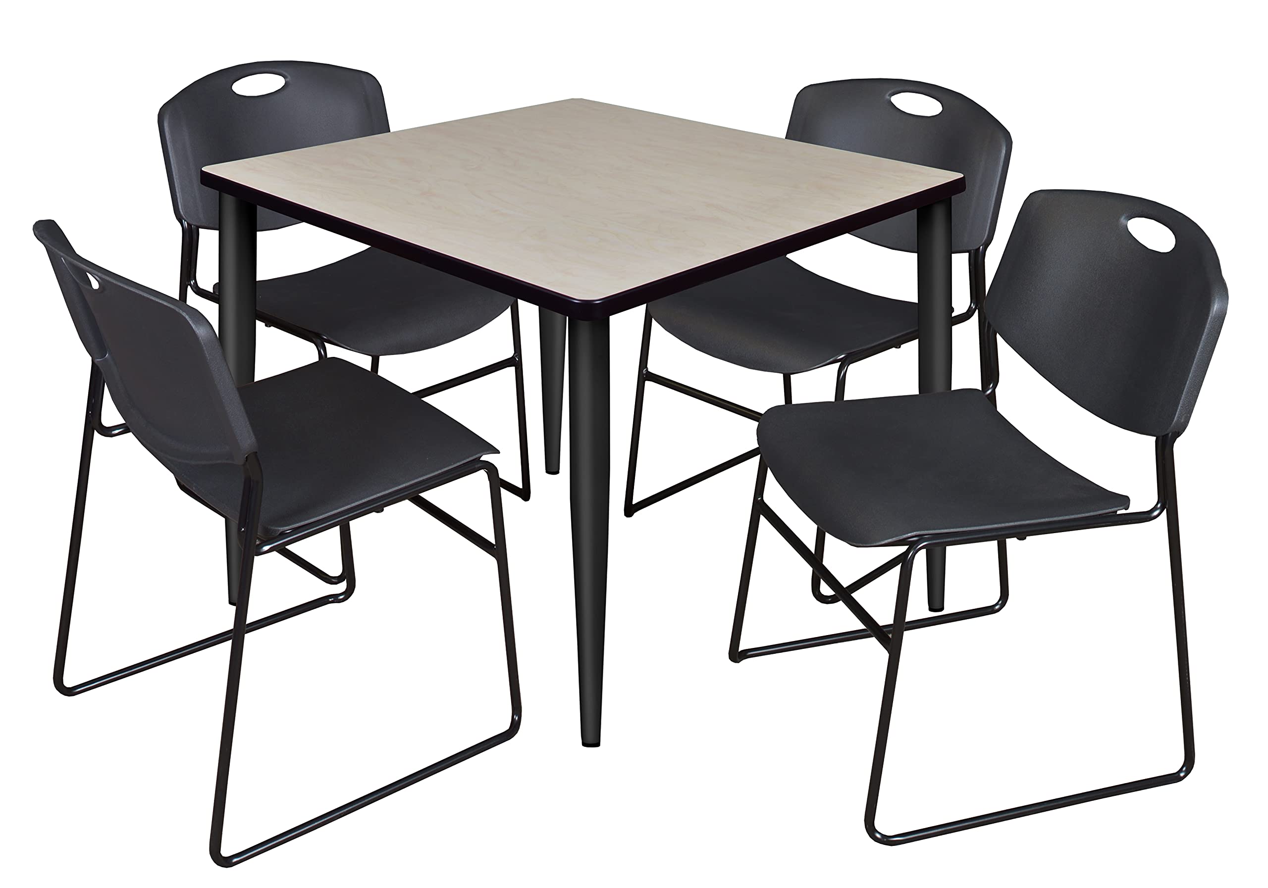 Regency Kahlo 42-Inch Round Breakroom Table Set - Maple & Black Finish - Perfect for Office, Conference Room, or Home Dining Area