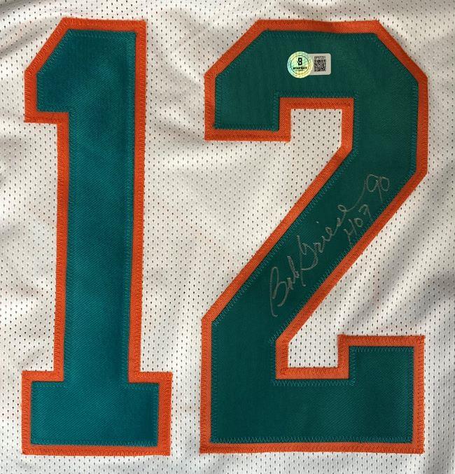 Bob Griese Autographed Miami Dolphins White Football Jersey - HOF 90 BAS - Perfect for Sports Memorabilia Collectors and Dolphins Fans Display