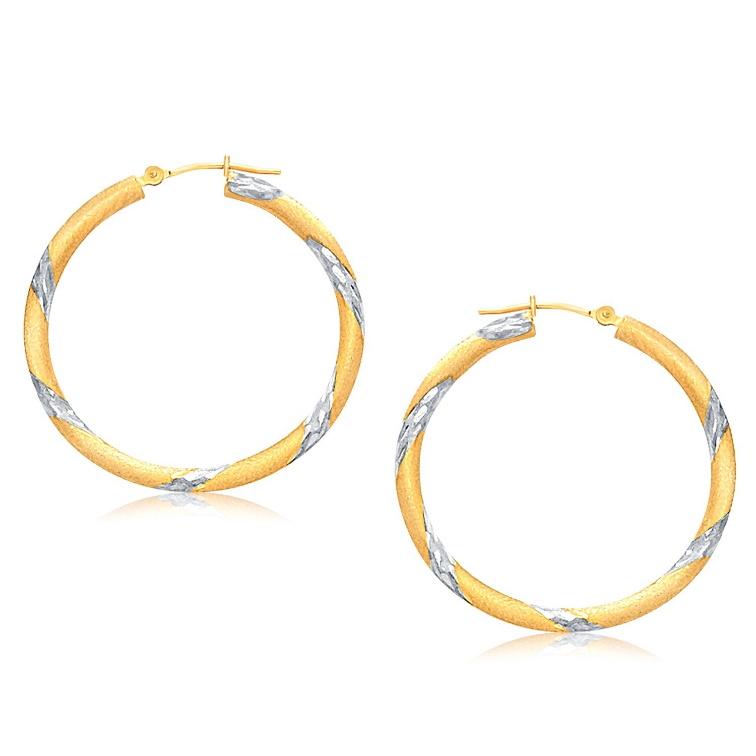 14K Two Tone Gold Polished Hoop Earrings - 30mm Dainty Everyday Hoops for Women | Perfect for Work, Date Night & Special Occasions