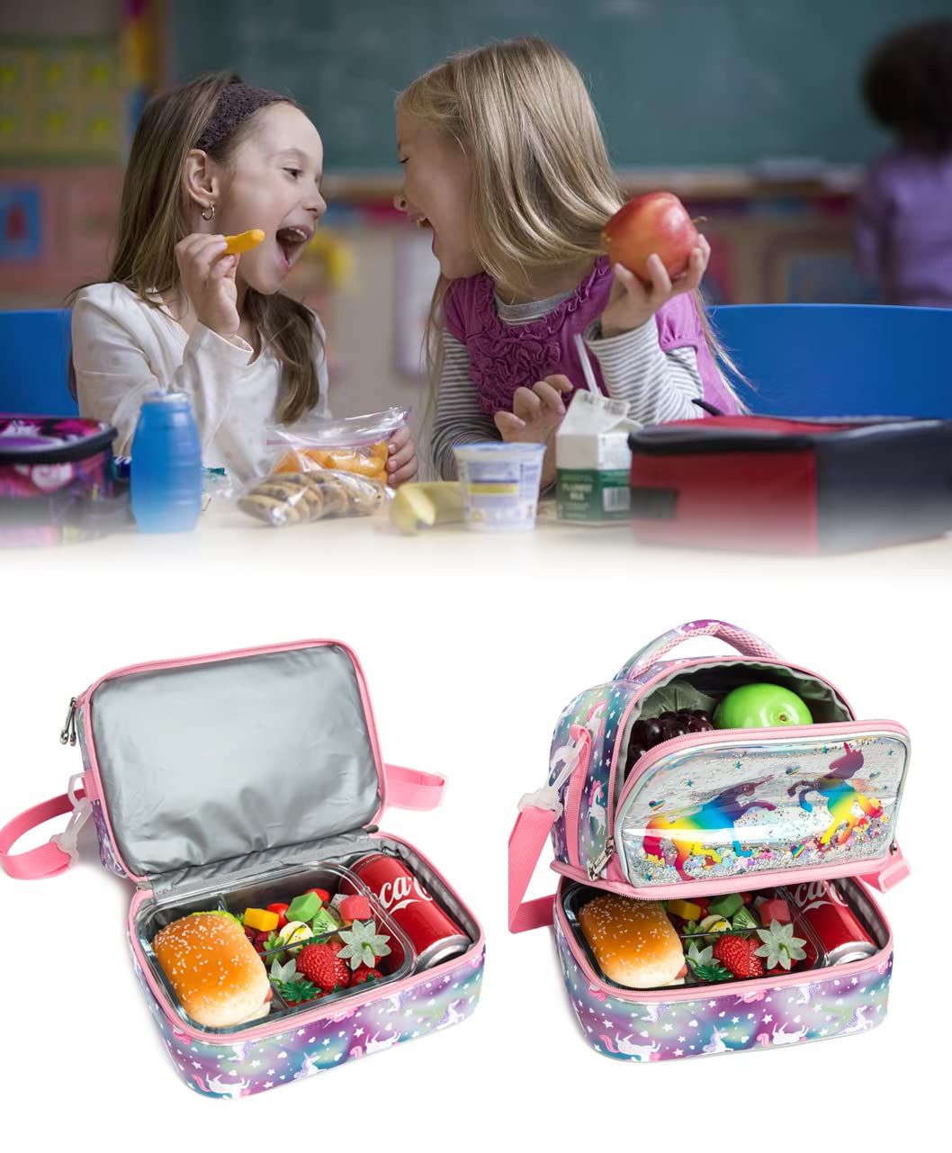 Insulated Kids Lunch Bag with Two Compartments - Adjustable Strap Bento Cooler for Boys & Girls - Perfect for School, Picnics & Travel Lunch Tote