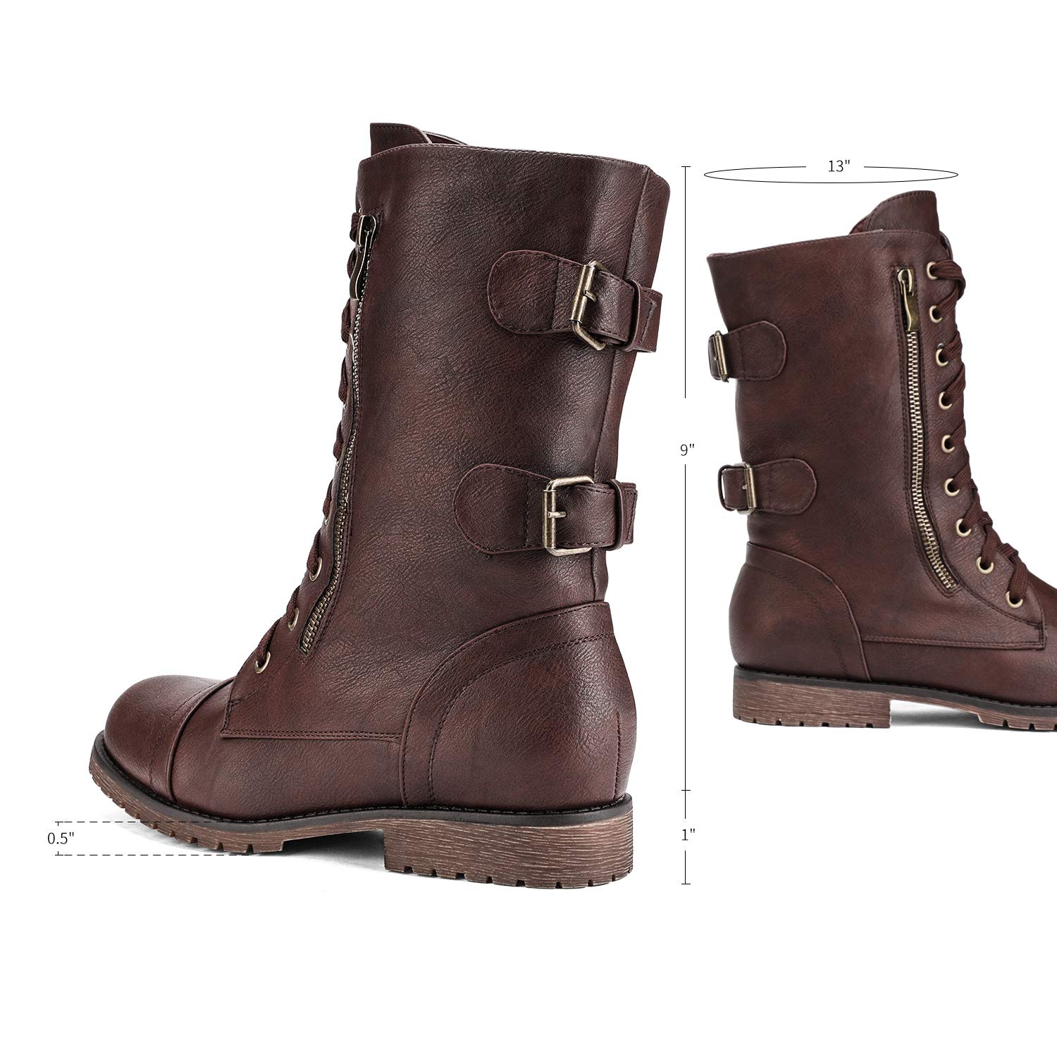 DREAM PAIRS Women's Mid Calf Combat Boots with Built-in Wallet Pocket & Lace Up Design - Stylish Military Boots for Hiking, Outdoor Adventures & Everyday Wear