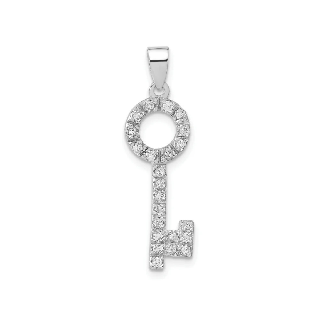 Elegant Cubic Zirconia Silver Key Pendant Necklace - Perfect for Women's Fashion Jewelry, Gift Giving & Special Occasions