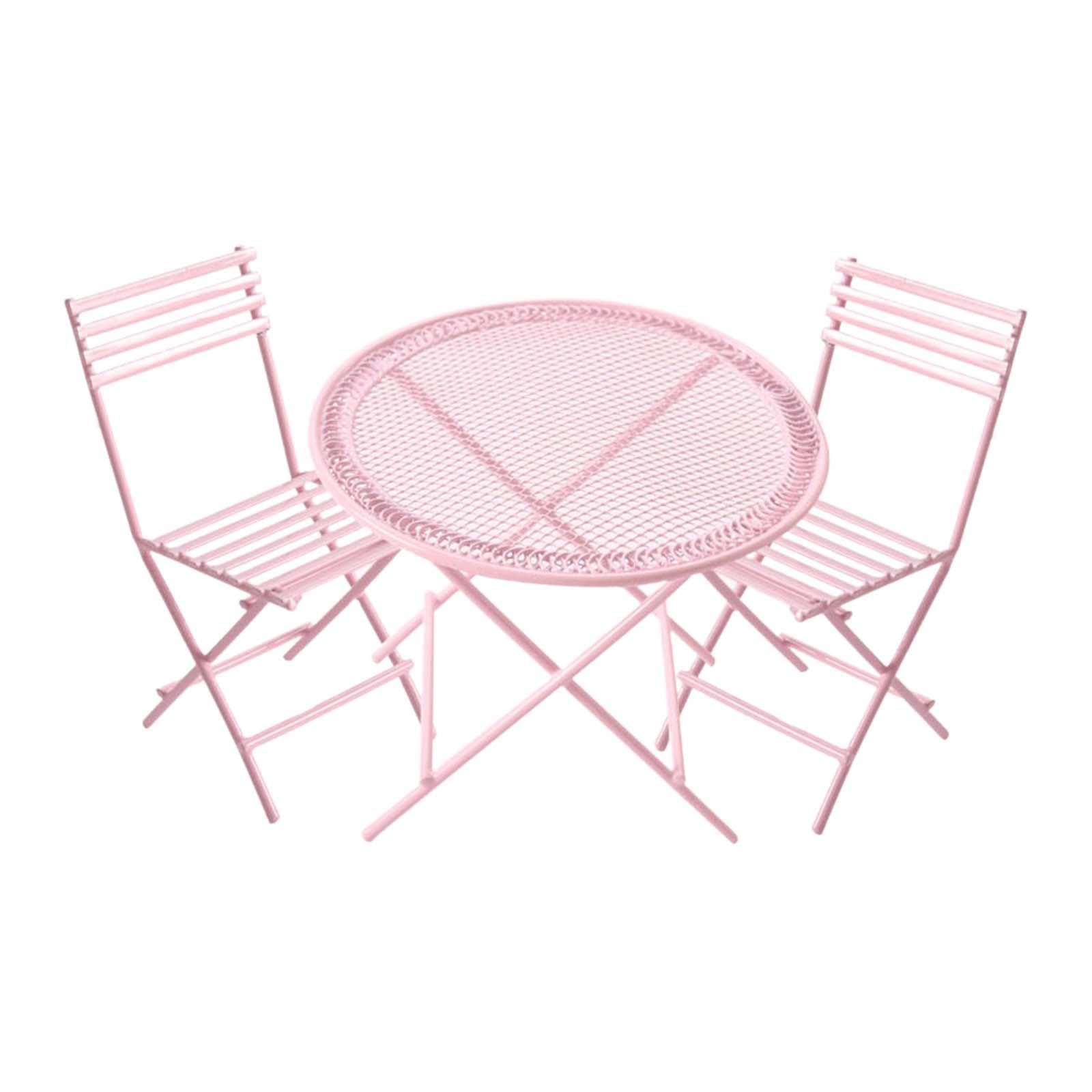 1/12 Scale Miniature Metal Dollhouse Furniture Set - Pink Patio Table & Chairs for Fairy Garden Decor | Perfect for Dollhouse, Fairy Garden & Miniature Scene Displays